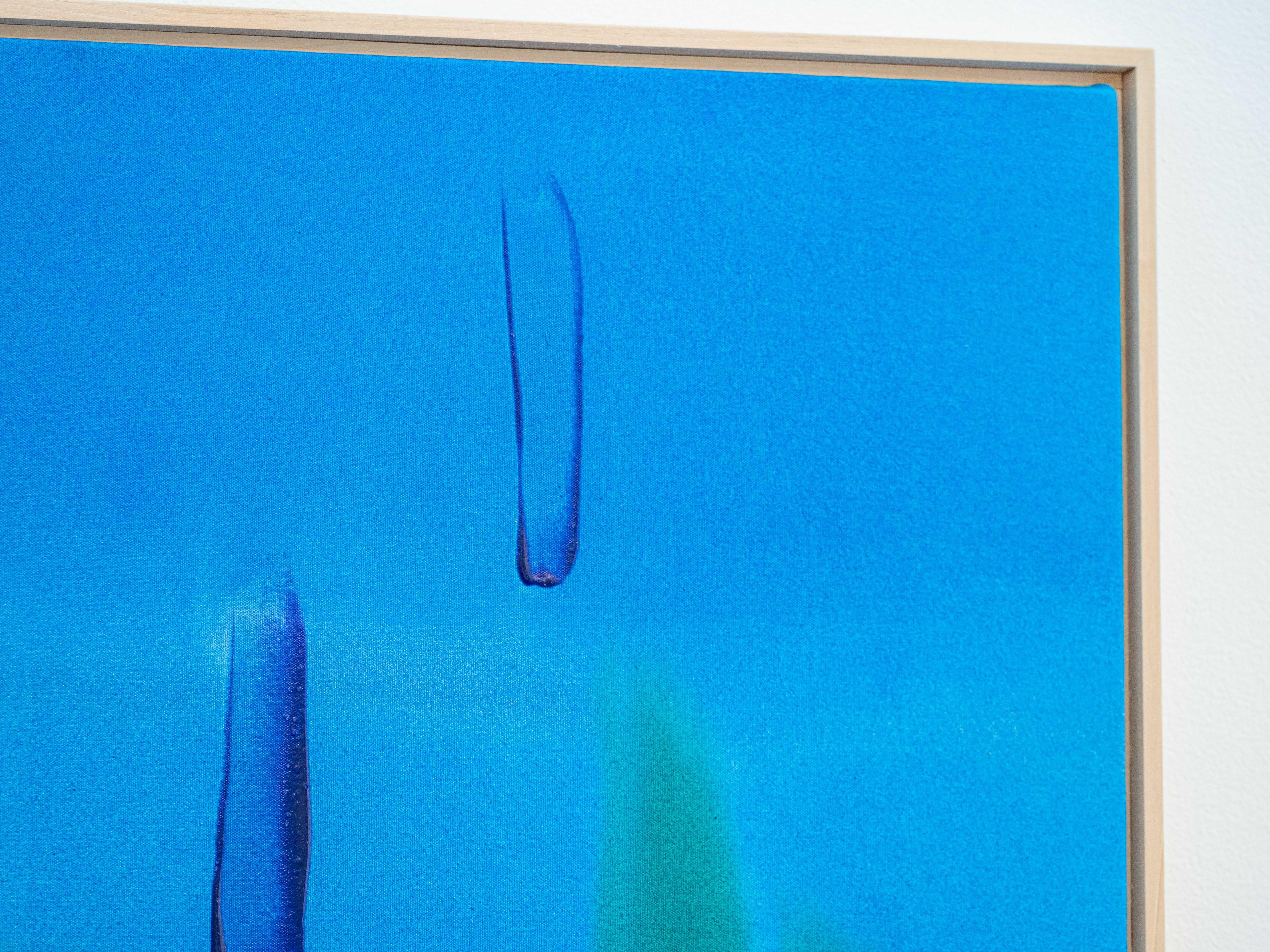 Lagon bleu, large, coloré, moderniste, abstrait gestuel, acrylique sur toile en vente 3