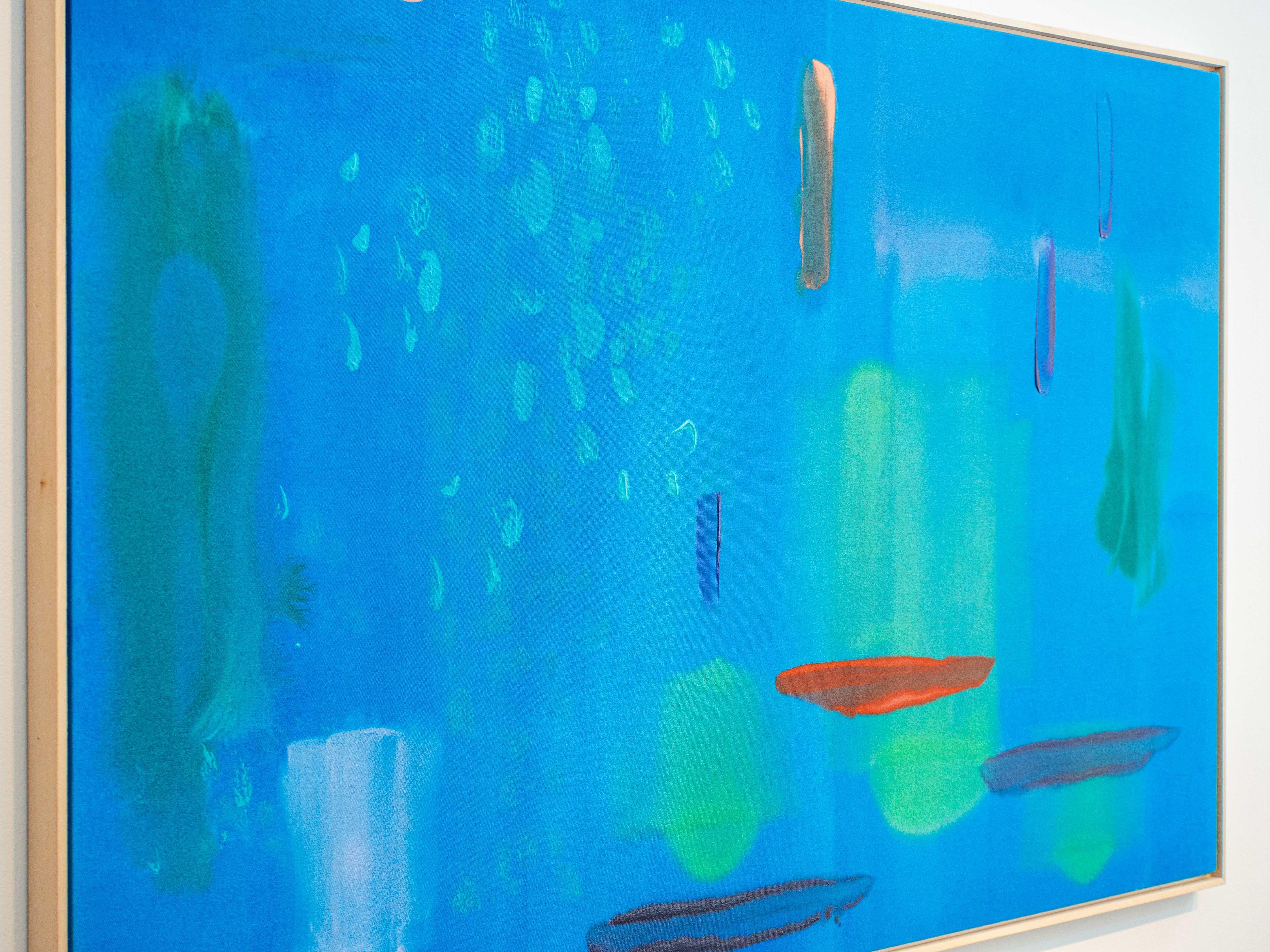 Lagon bleu, large, coloré, moderniste, abstrait gestuel, acrylique sur toile en vente 4