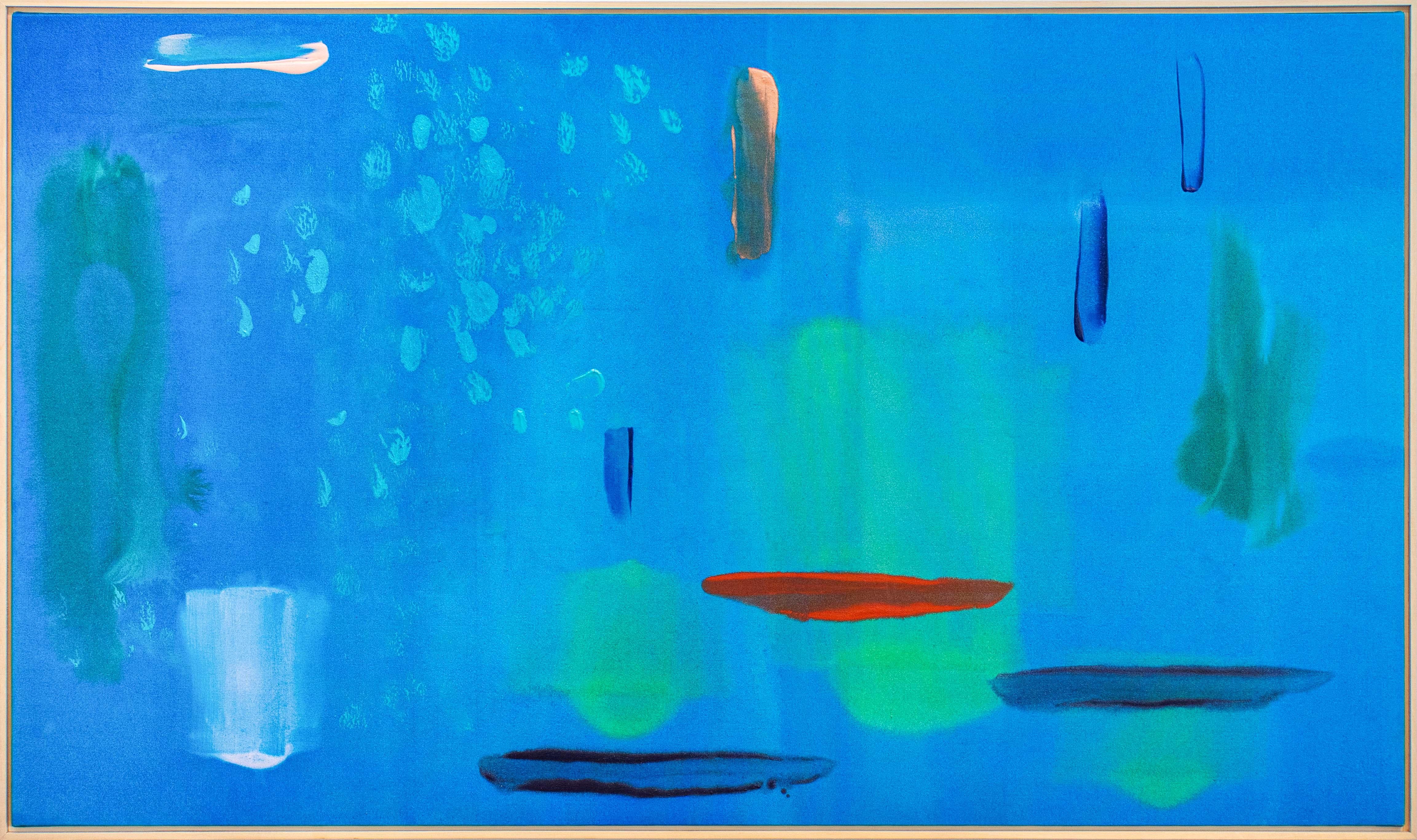 Lagon bleu, large, coloré, moderniste, abstrait gestuel, acrylique sur toile - Painting de Milly Ristvedt