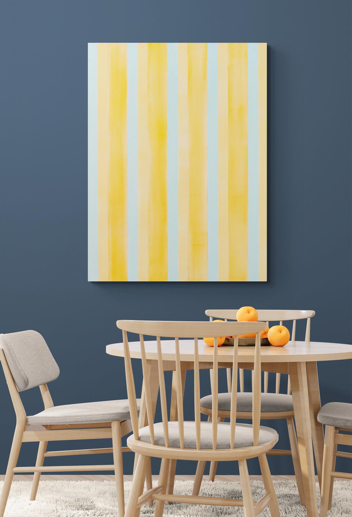 Breathing Space for Agnes - large, bright, yellow, stripes, acrylic on canvas - Orange Abstract Painting by Milly Ristvedt