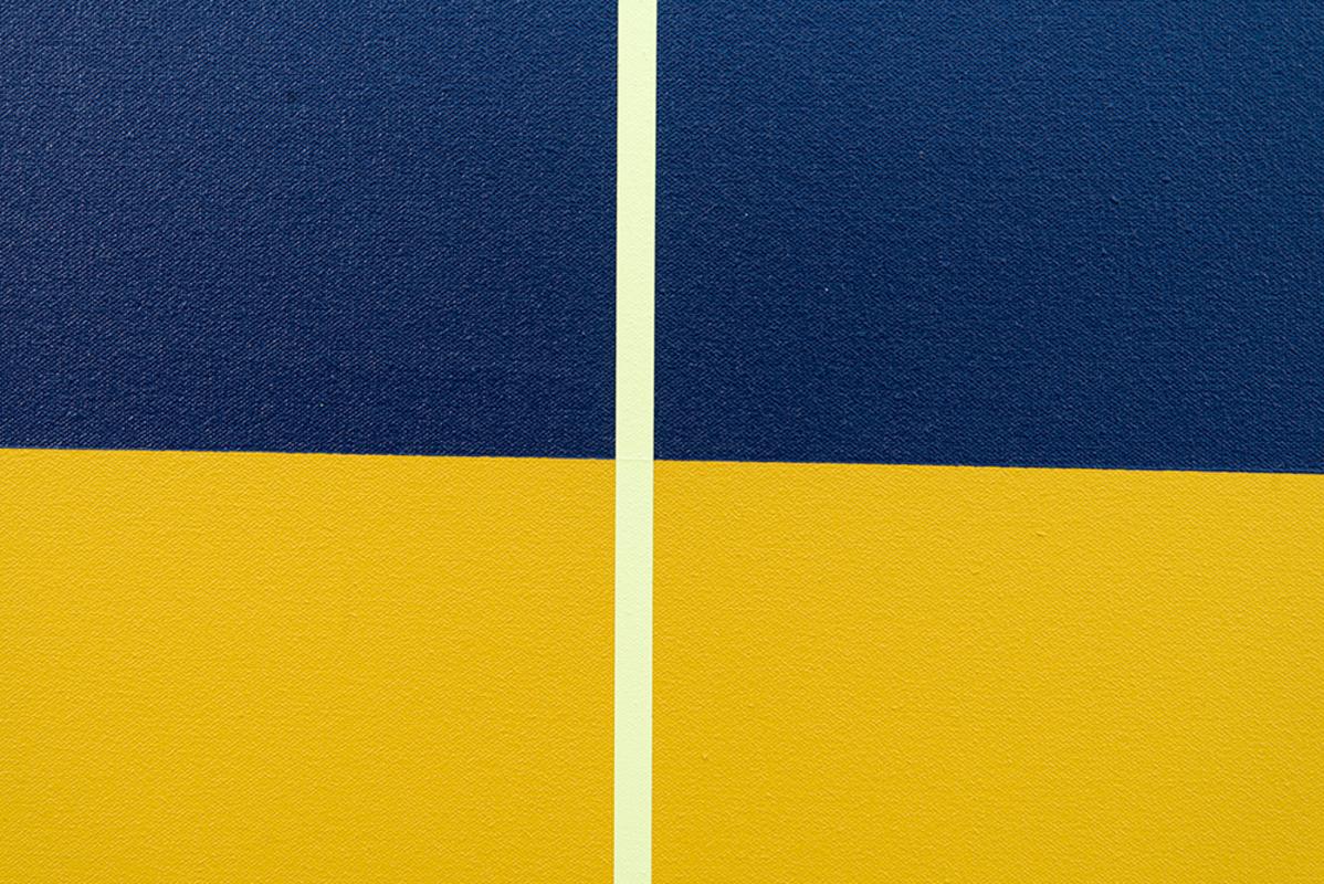A.I.C. - verde, blu, giallo, astratto geometrico, acrilico su tela - Abstract Painting Arancia di Milly Ristvedt