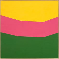 Forme de couleur 18 - large, jaune, vert, rose, abstrait minimal, acrylique sur toile