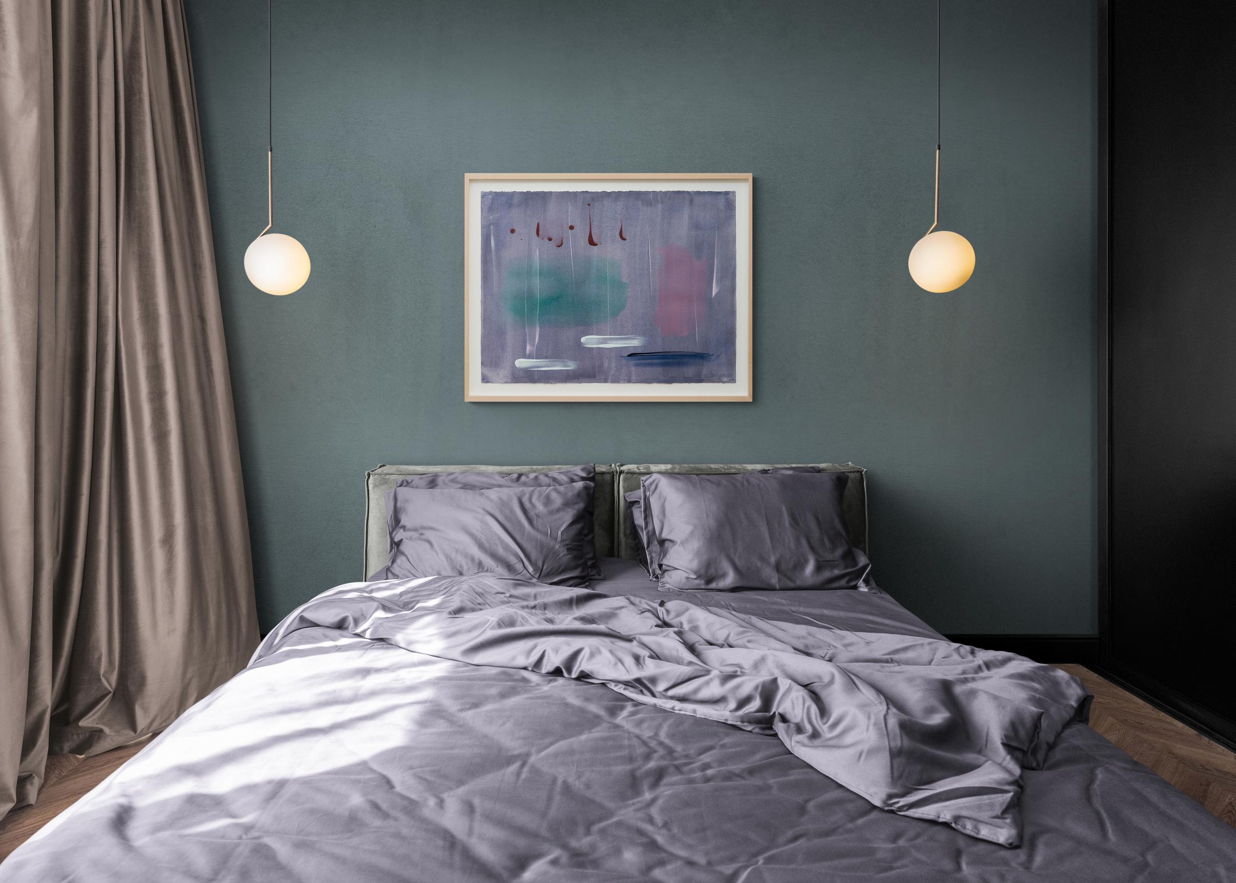 Cool Down - contemporaneo, minimalista, astratto, acrilico su carta - Abstract Painting Grigio di Milly Ristvedt