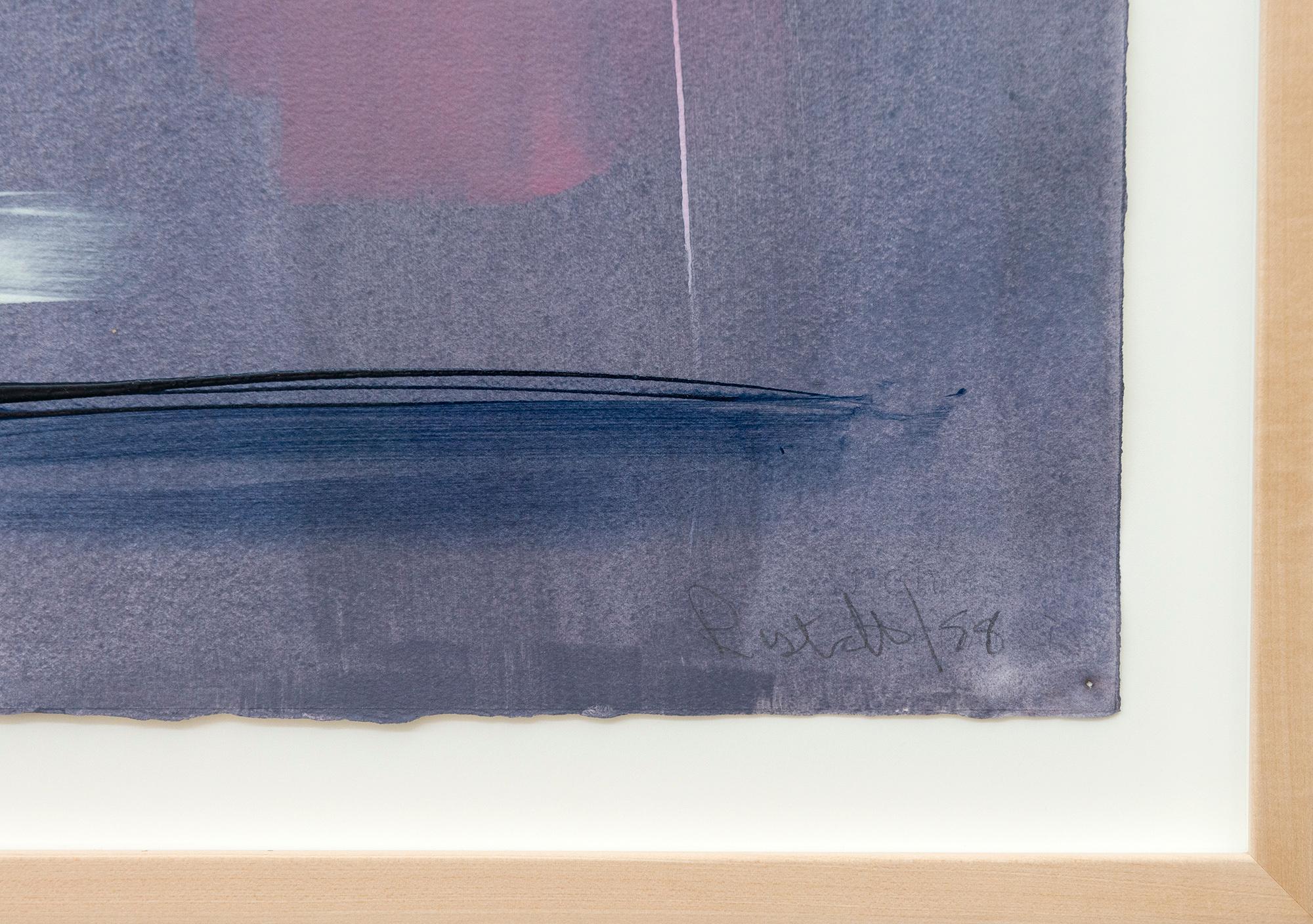 Questo dipinto astratto su carta di Milly Ritsvedt ha uno sfondo viola.

Milly Ristvedt dice di sognare a colori. La sua ricerca continua di sbloccare il potenziale del colore espresso in forma astratta ha definito il suo stile per più di sei
