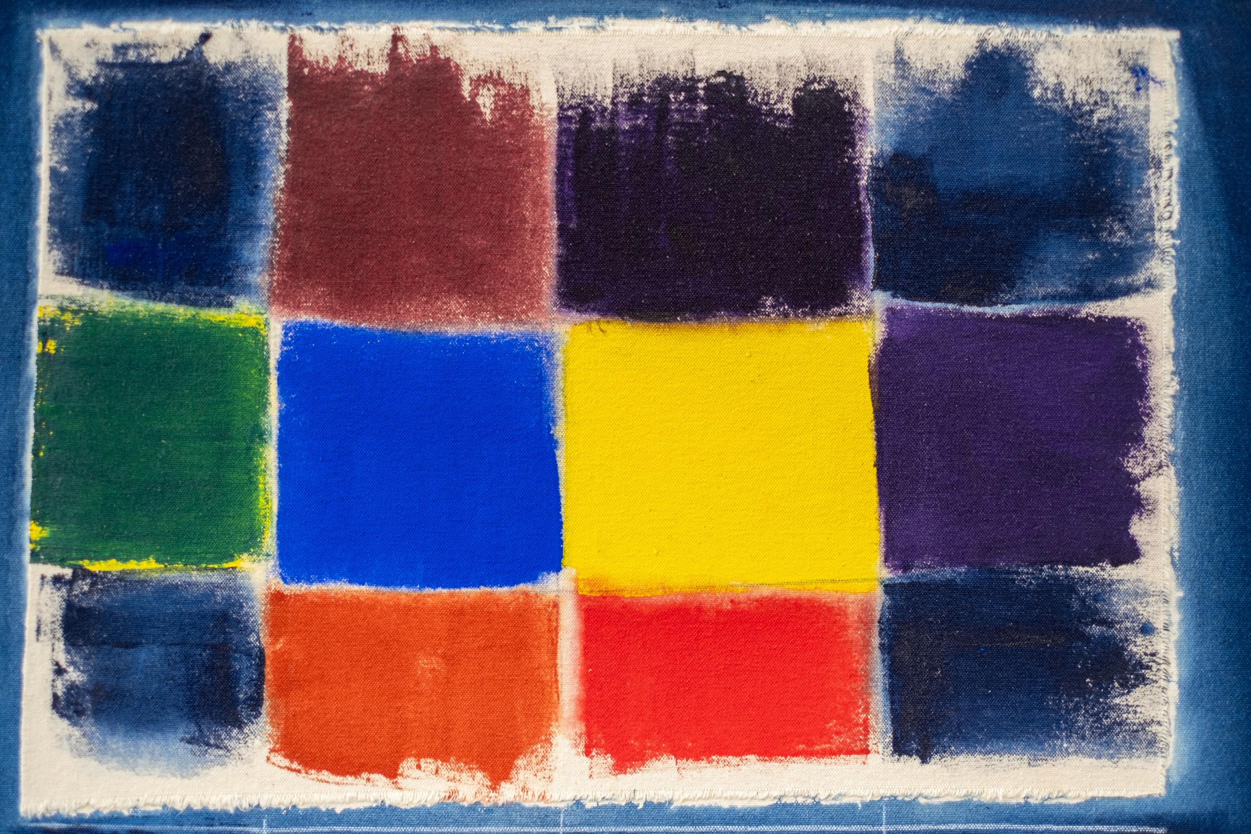 Cuba - blu, griglia, astratto, contemporaneo, acrilico su tela 3