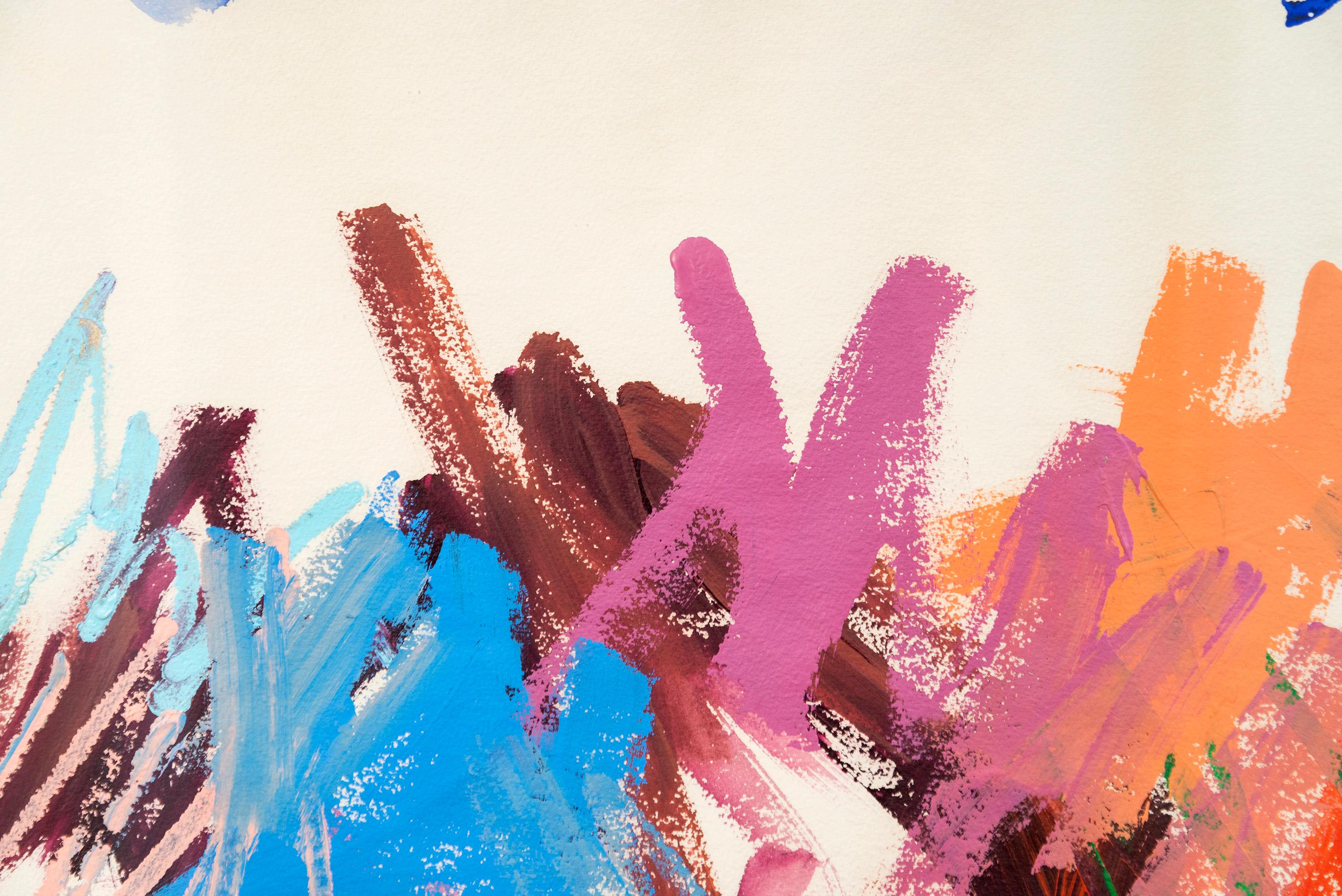 Gänseblümchen – leuchtend, farbenfroh, ausdrucksstark, gestisch abstrakt, Acryl auf Papier im Angebot 3