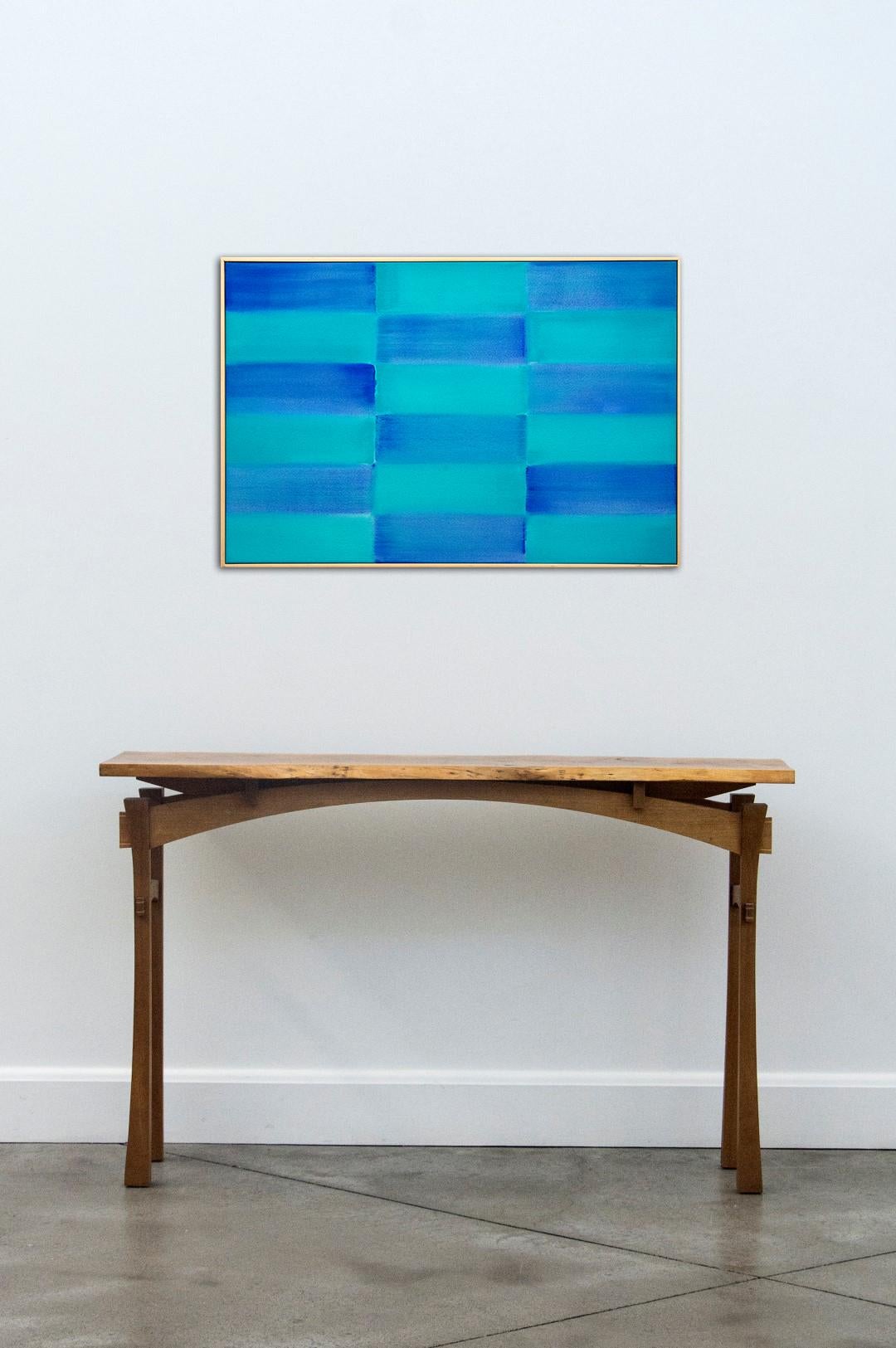 Damselfly - blue, teal, abstract, geometric composition, acrylic on canvas 1