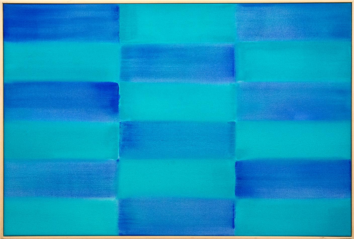 Milly Ristvedt Abstract Painting - Damselfly - blue, teal, abstract, geometric composition, acrylic on canvas