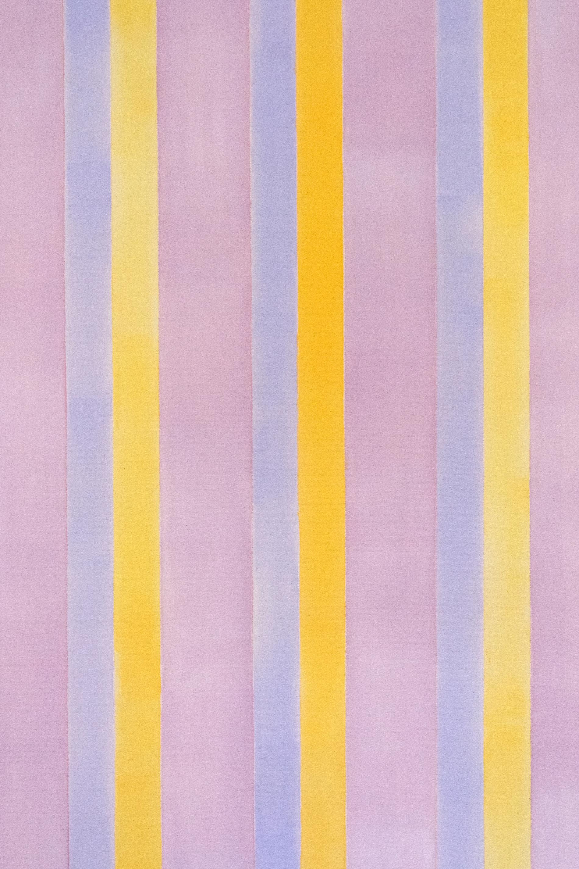 Evening Light - Twinned vertical bands in lilac and golden yellow - Painting by Milly Ristvedt