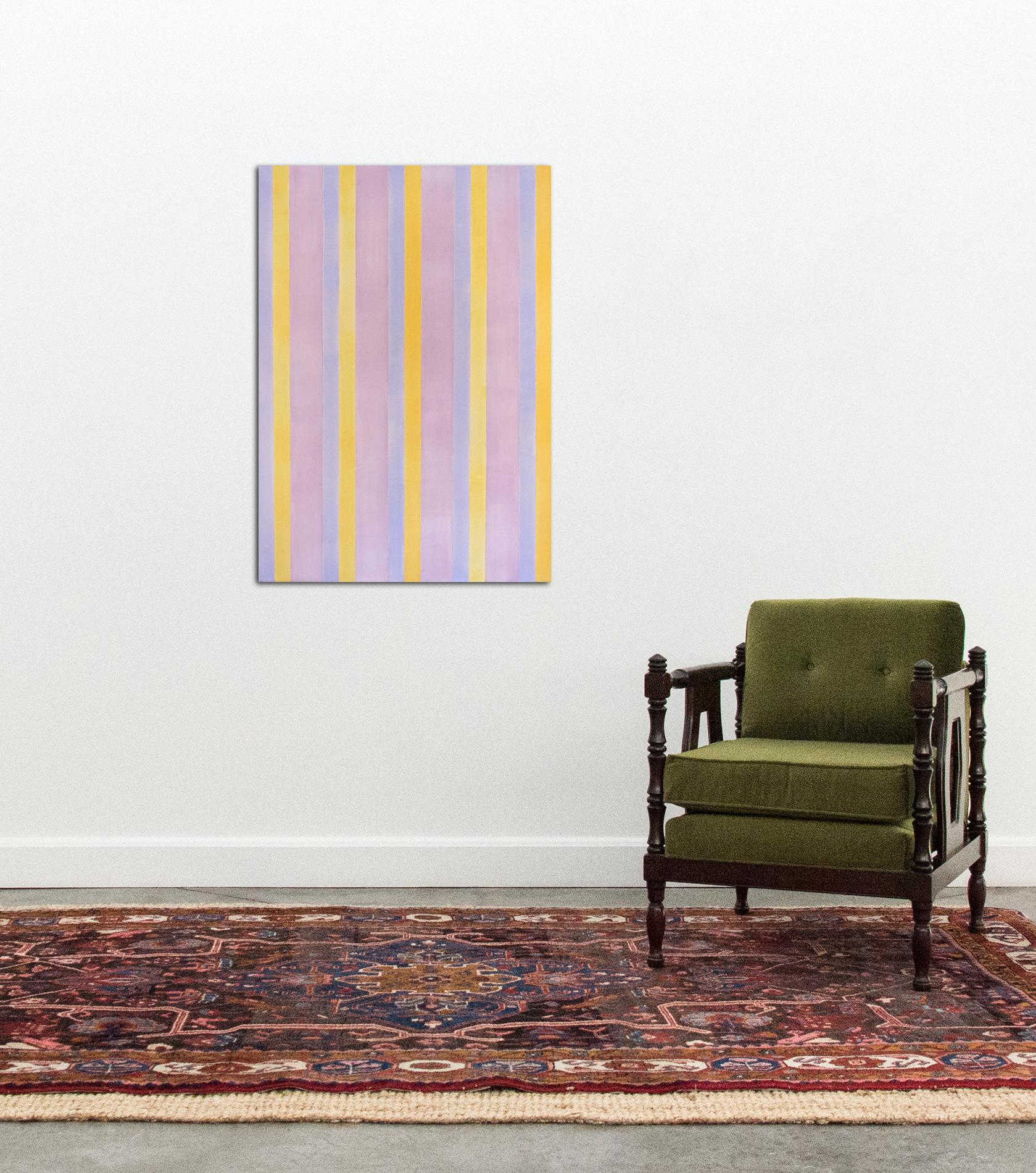 Evening Light - Twinned vertical bands in lilac and golden yellow - Contemporary Painting by Milly Ristvedt