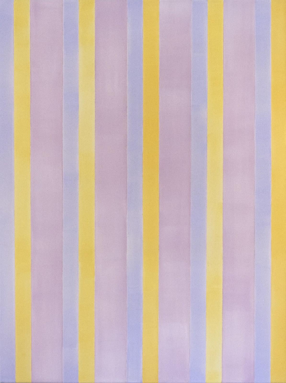 Milly Ristvedt Abstract Painting - Evening Light - Twinned vertical bands in lilac and golden yellow