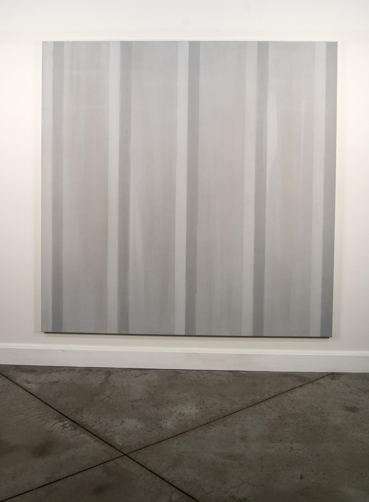 Everything and Nothing - large, tranquil, calm, grey, vertical stripes - Abstract Painting by Milly Ristvedt