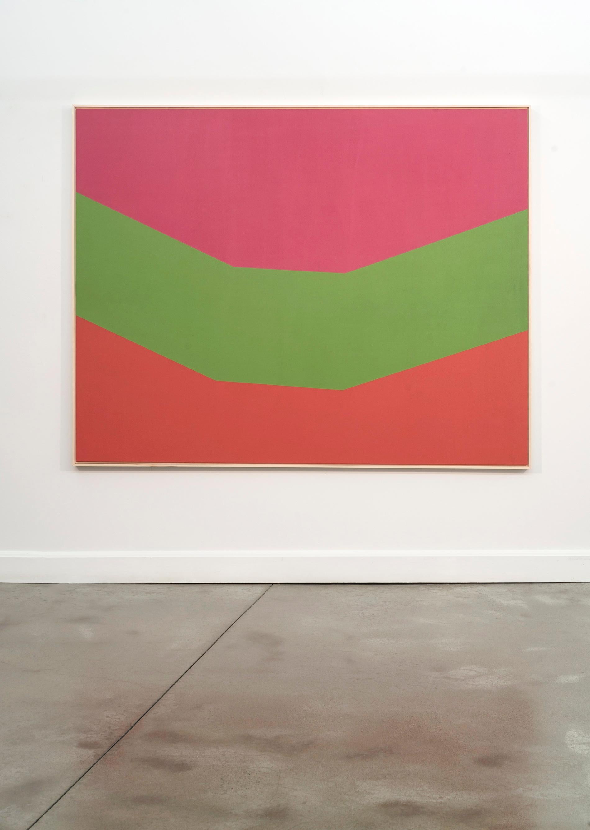 Field Green - large, green, pink, orange, minimal abstract, acrylic on canvas - Painting by Milly Ristvedt