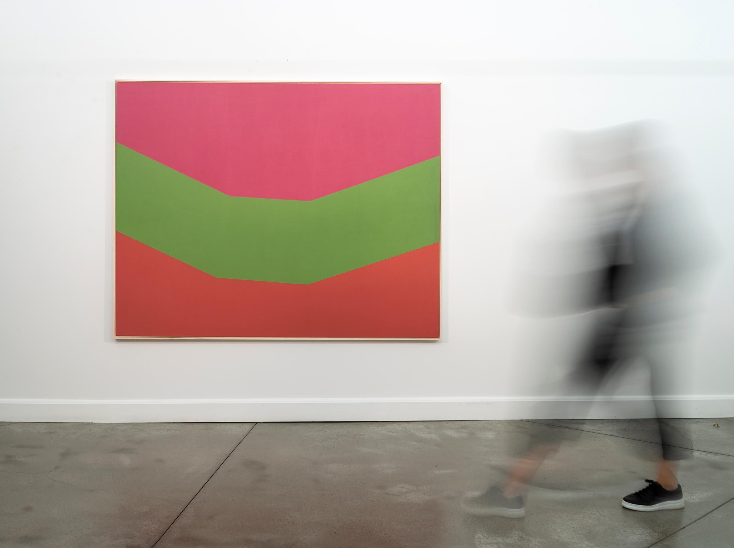 Field Green - large, green, pink, orange, minimal abstract, acrylic on canvas 1