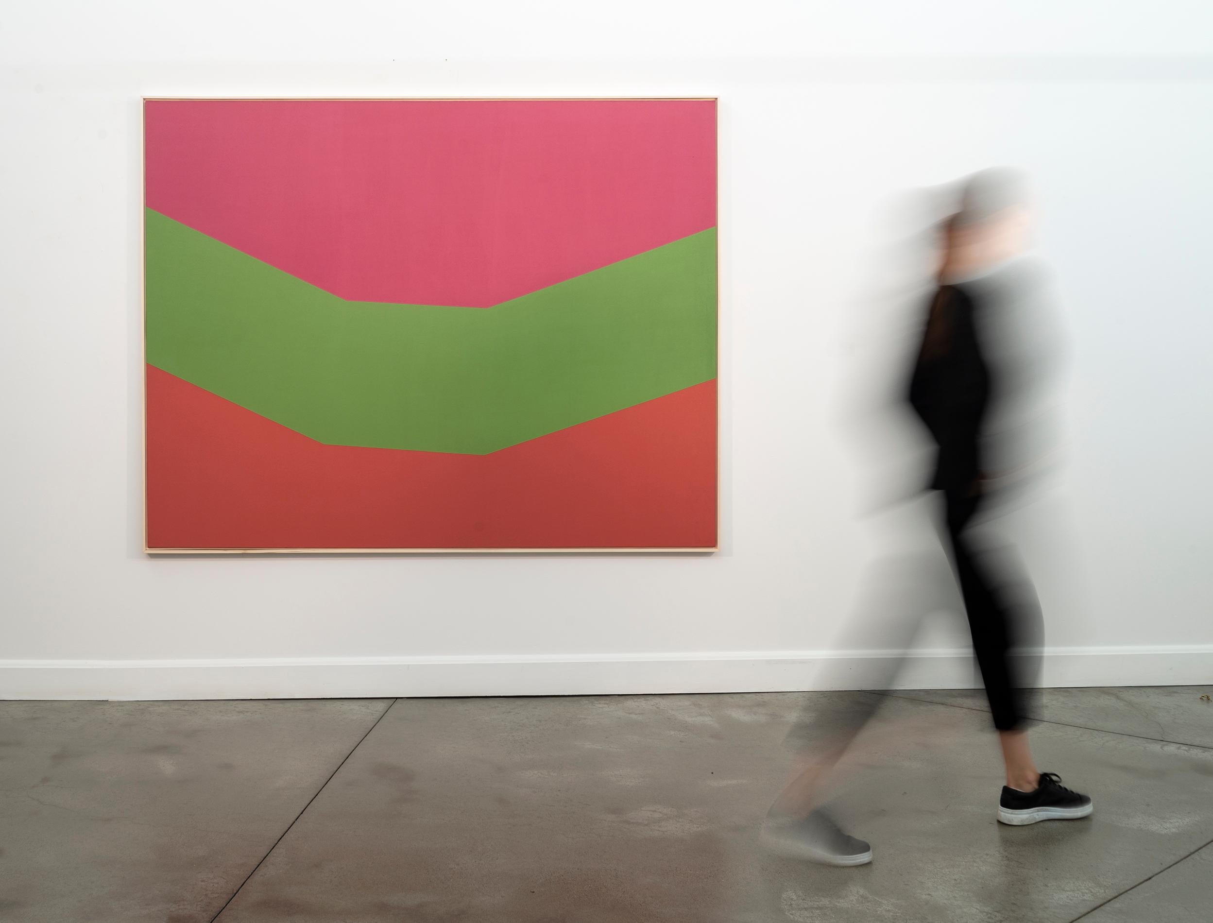 Field Green - large, green, pink, orange, minimal abstract, acrylic on canvas 2
