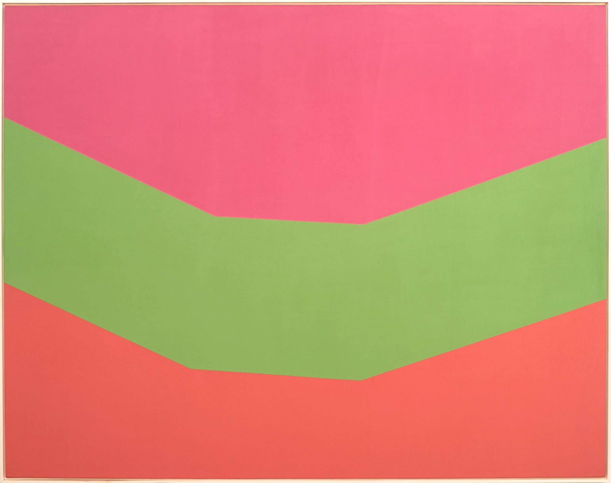 Milly Ristvedt Abstract Painting - Field Green - large, green, pink, orange, minimal abstract, acrylic on canvas