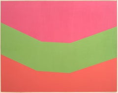 Field Green - large, green, pink, orange, minimal abstract, acrylic on canvas