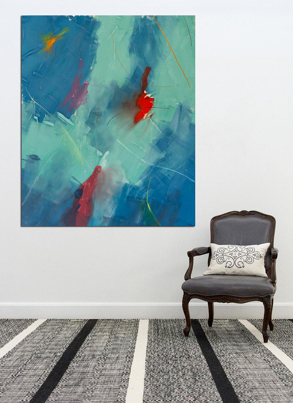 Free Place, Blue Green - large, bold, gestural abstract, acrylic on canvas 2