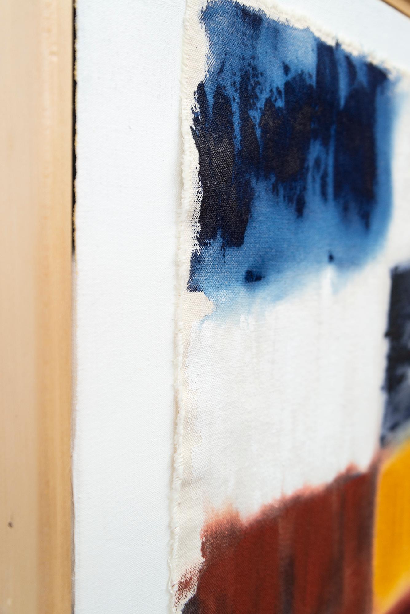 Grid Notes - blu, arancione, marrone, contemporaneo, astratto, acrilico su tela in vendita 7