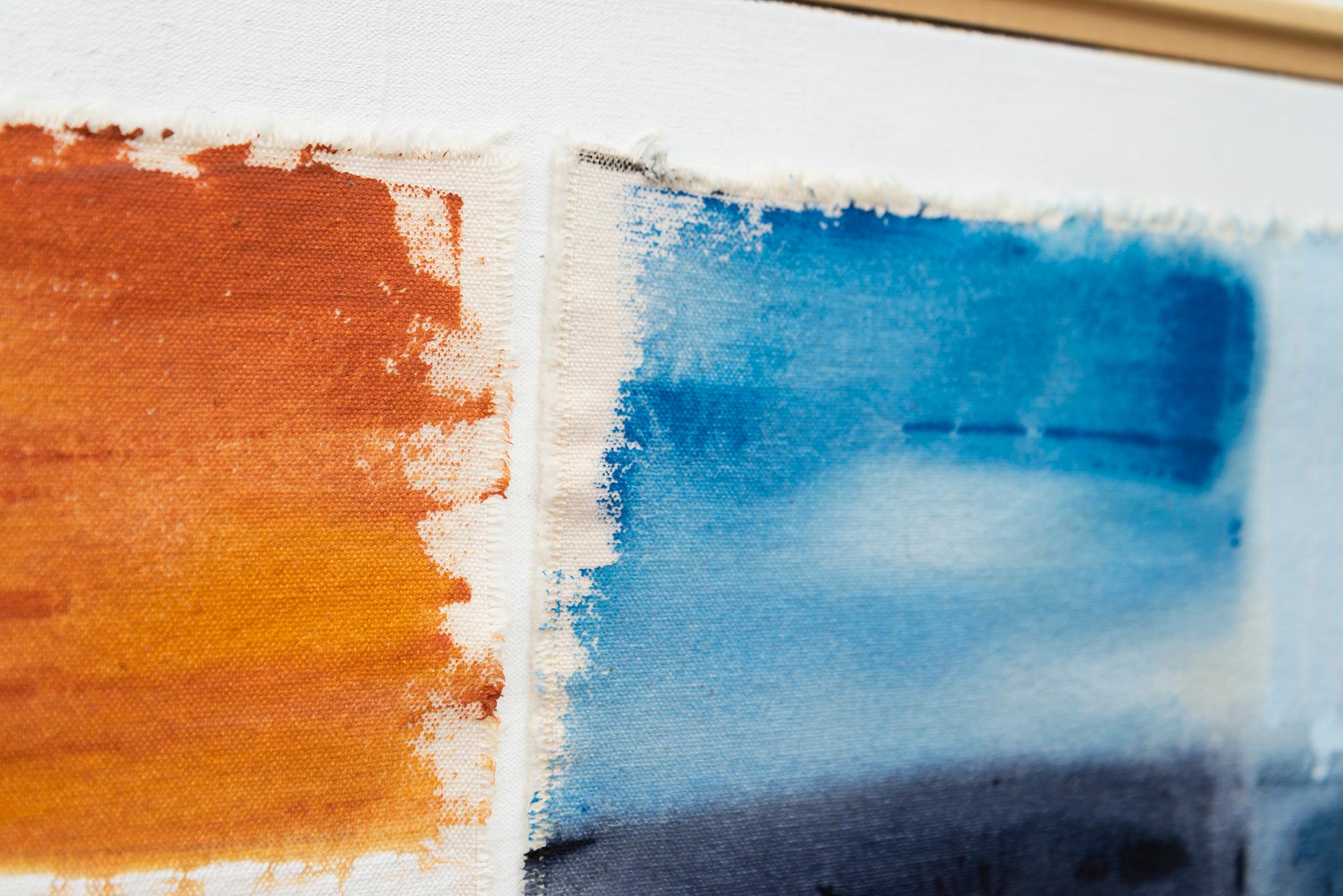 Grid Notes - blu, arancione, marrone, contemporaneo, astratto, acrilico su tela in vendita 3
