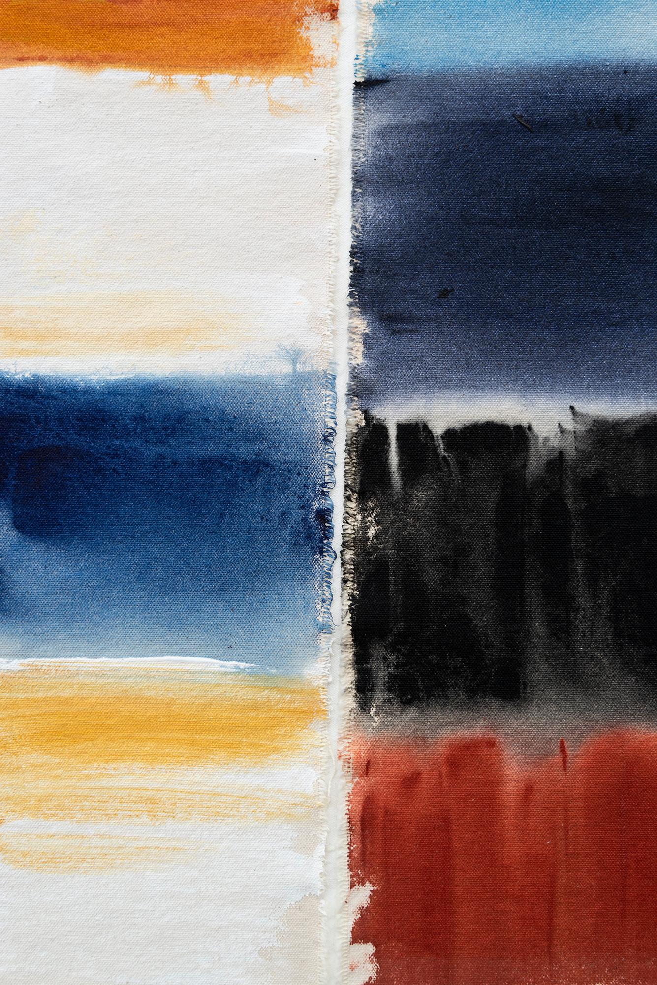 Grid Notes - blu, arancione, marrone, contemporaneo, astratto, acrilico su tela in vendita 4