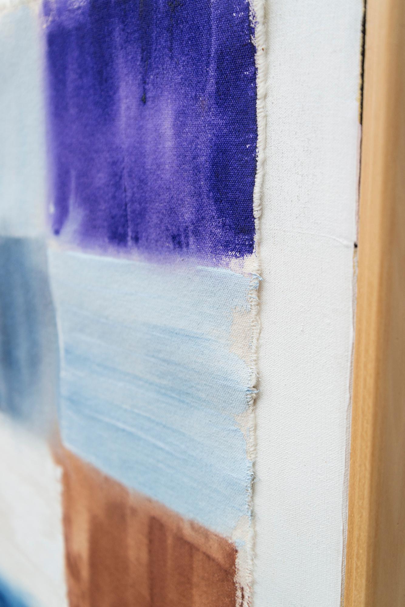 Grid Notes - blu, arancione, marrone, contemporaneo, astratto, acrilico su tela in vendita 5