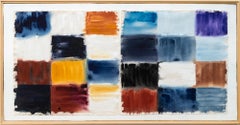Grid Notes - azul, naranja, marrón, contemporáneo, abstracto, acrílico sobre lienzo