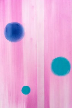 In Other Worlds - pink, navy blue and turquoise abstraction, acrylic on canvas