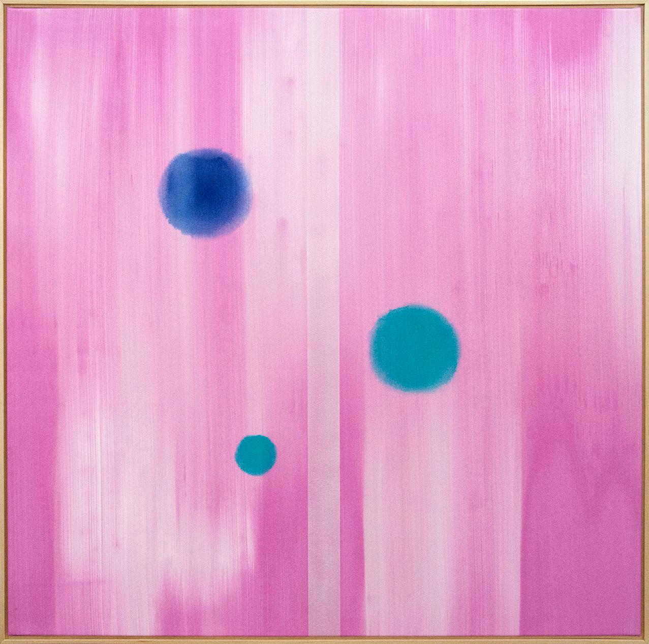 In Other Worlds - pink, navy blue and turquoise abstraction, acrylic on canvas - Painting by Milly Ristvedt