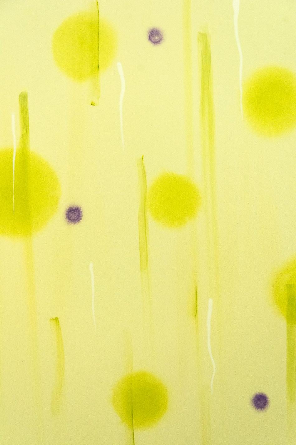 Vivre choses vivantes - grand, brillant, coloré, jaune, abstraction, acrylique sur toile - Painting de Milly Ristvedt