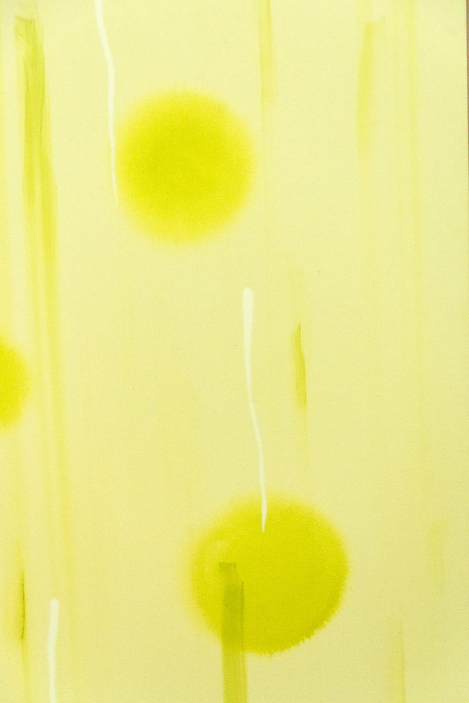 Vivre choses vivantes - grand, brillant, coloré, jaune, abstraction, acrylique sur toile - Jaune Abstract Painting par Milly Ristvedt