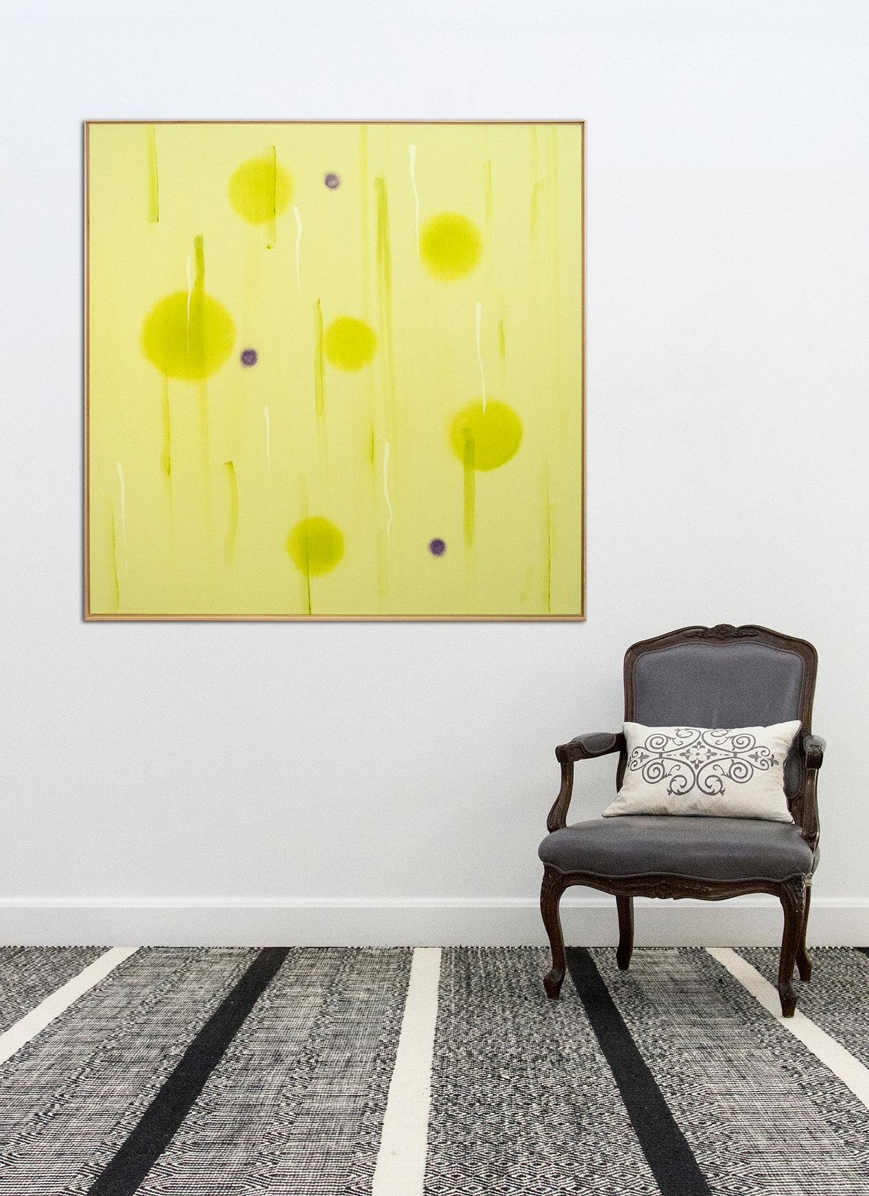 Vivre choses vivantes - grand, brillant, coloré, jaune, abstraction, acrylique sur toile en vente 1
