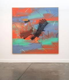 Mandarin Jazz - large, orange, blue, teal, gestural abstract, acrylic on canvas