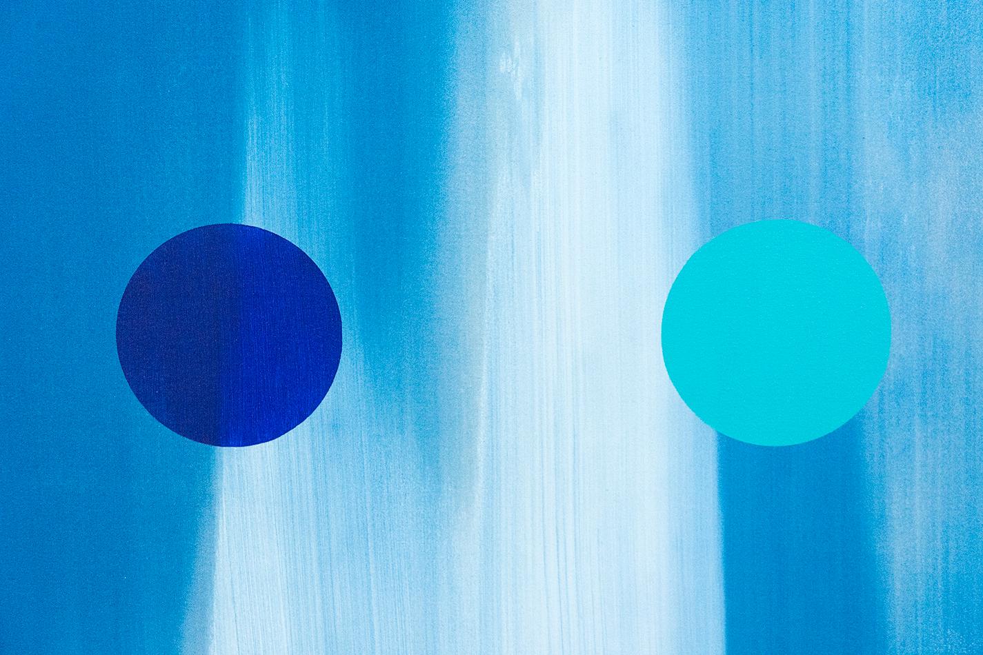Mott-Komposition - große, helle, blaue, geometrische Abstraktion, Acryl auf Leinwand (Zeitgenössisch), Painting, von Milly Ristvedt