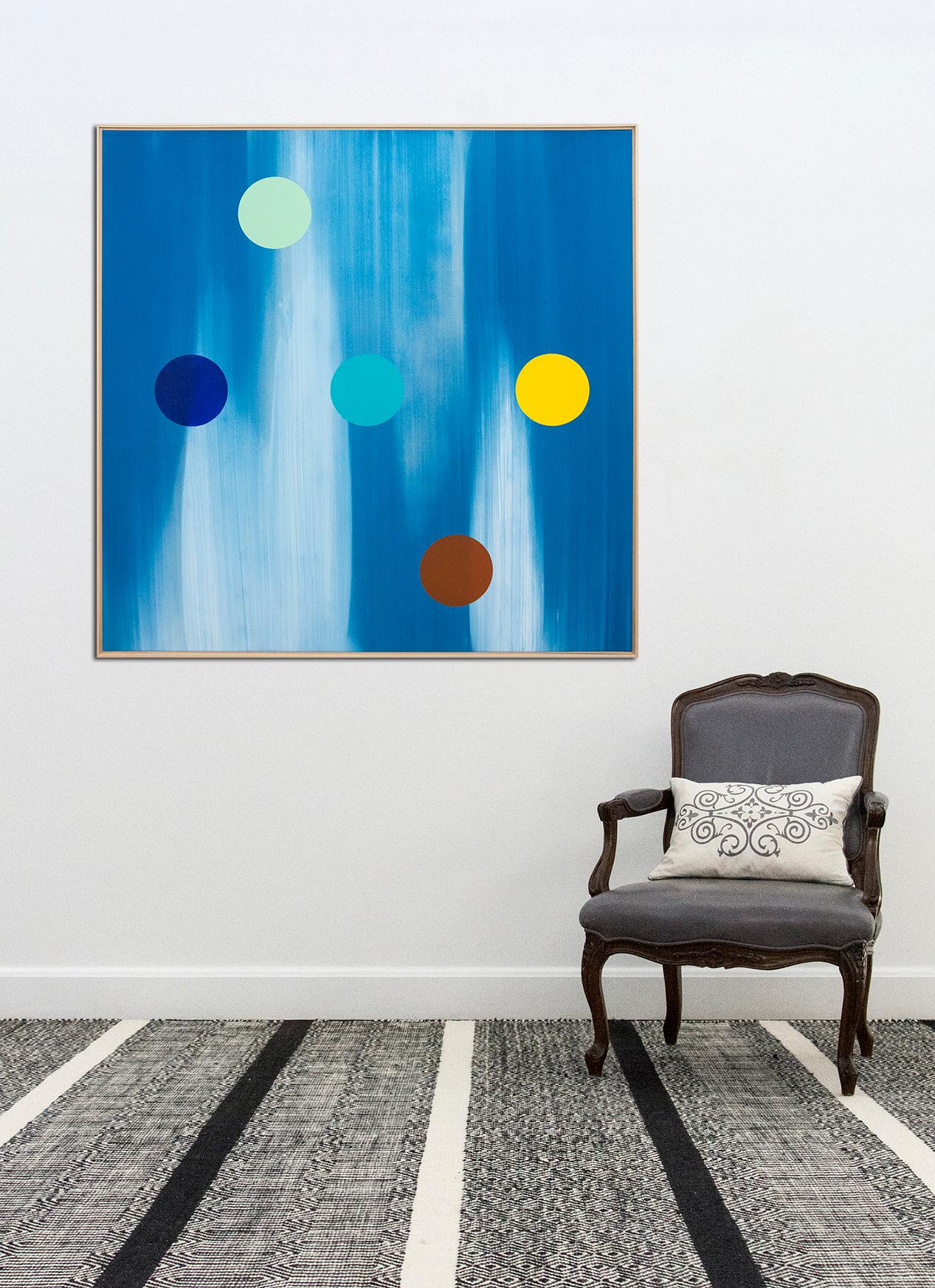 Mott Composition - large, bright, blue, geometric abstraction, acrylic on canvas - Blue Abstract Painting by Milly Ristvedt