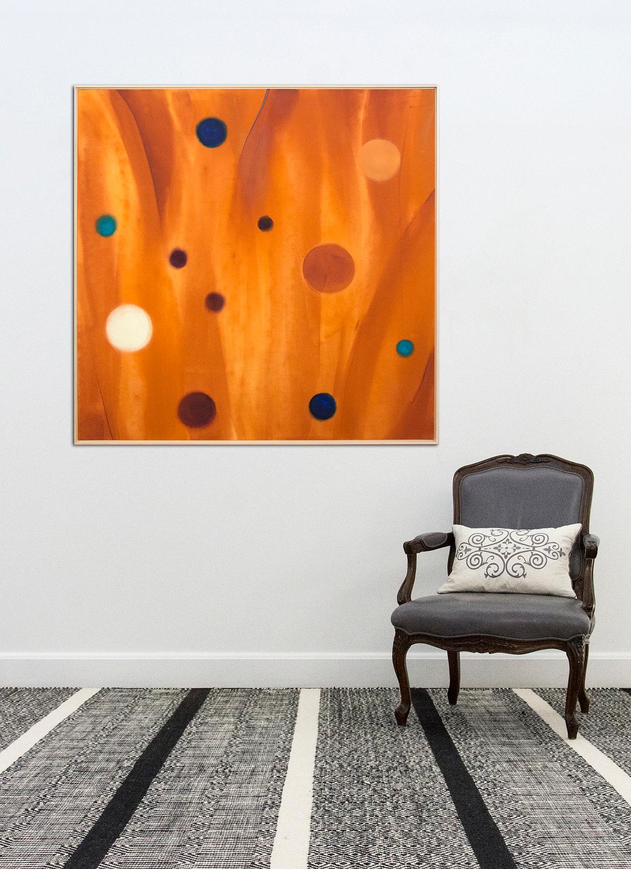 Mott Continuum - large, bright, orange, geometric abstraction, acrylic on canvas - Orange Abstract Painting by Milly Ristvedt