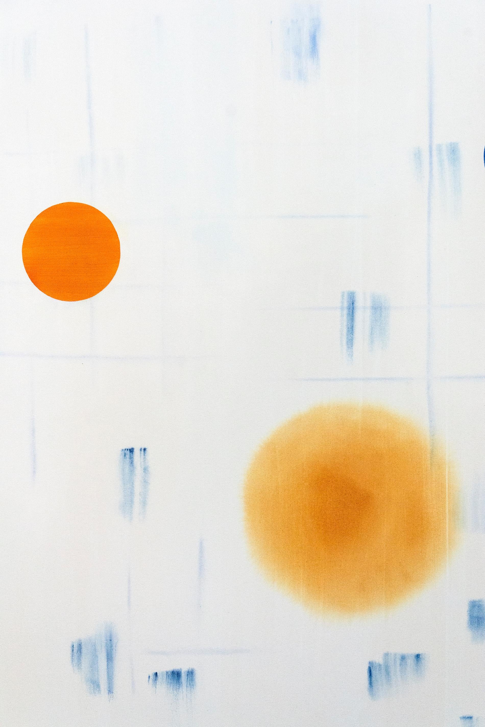 Natürlicher Rhythmus - groß, cremefarben, blau, orange, lyrisch abstrakt, Acryl auf Leinwand – Painting von Milly Ristvedt