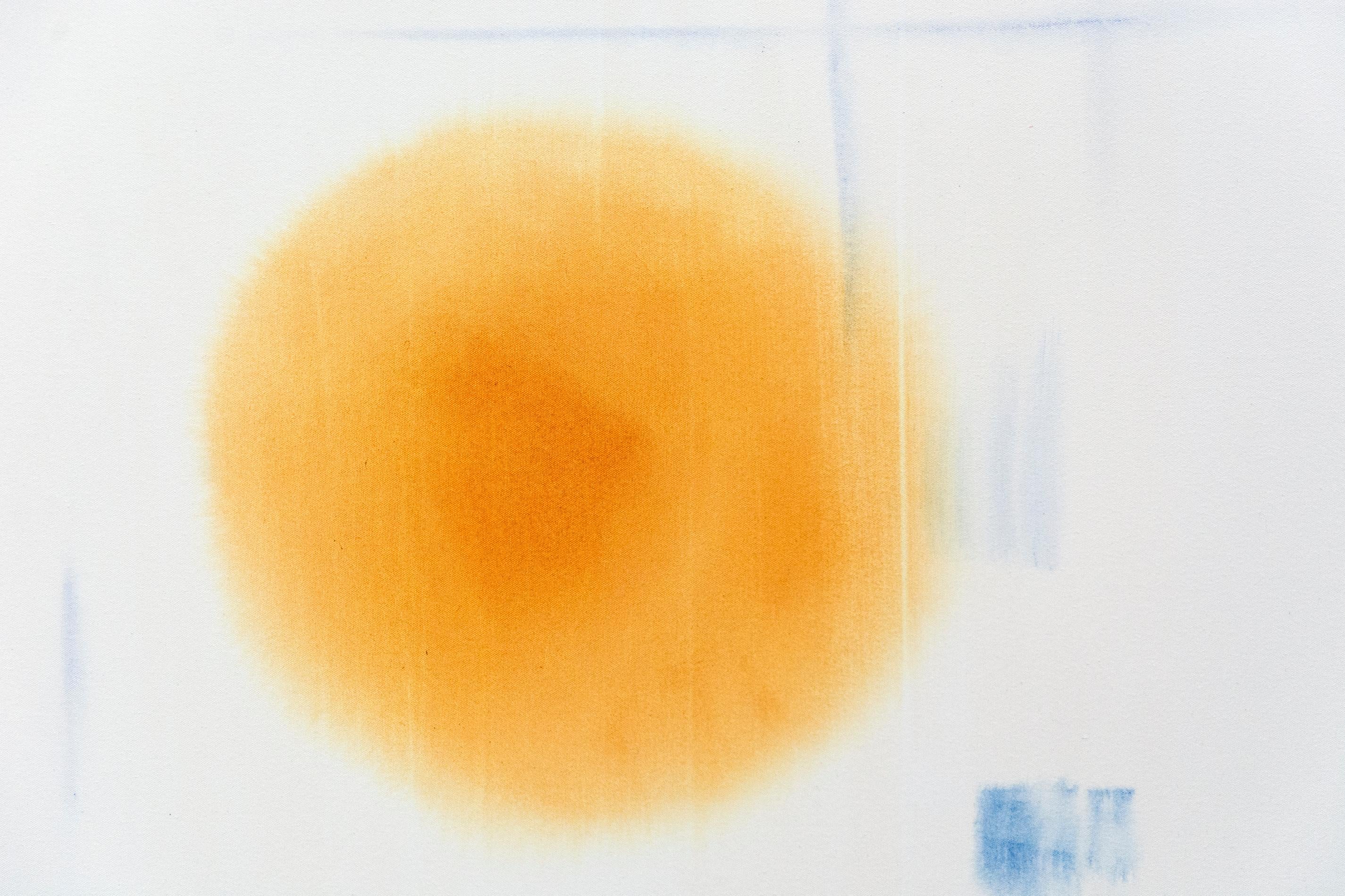 Natürlicher Rhythmus - groß, cremefarben, blau, orange, lyrisch abstrakt, Acryl auf Leinwand (Grau), Abstract Painting, von Milly Ristvedt