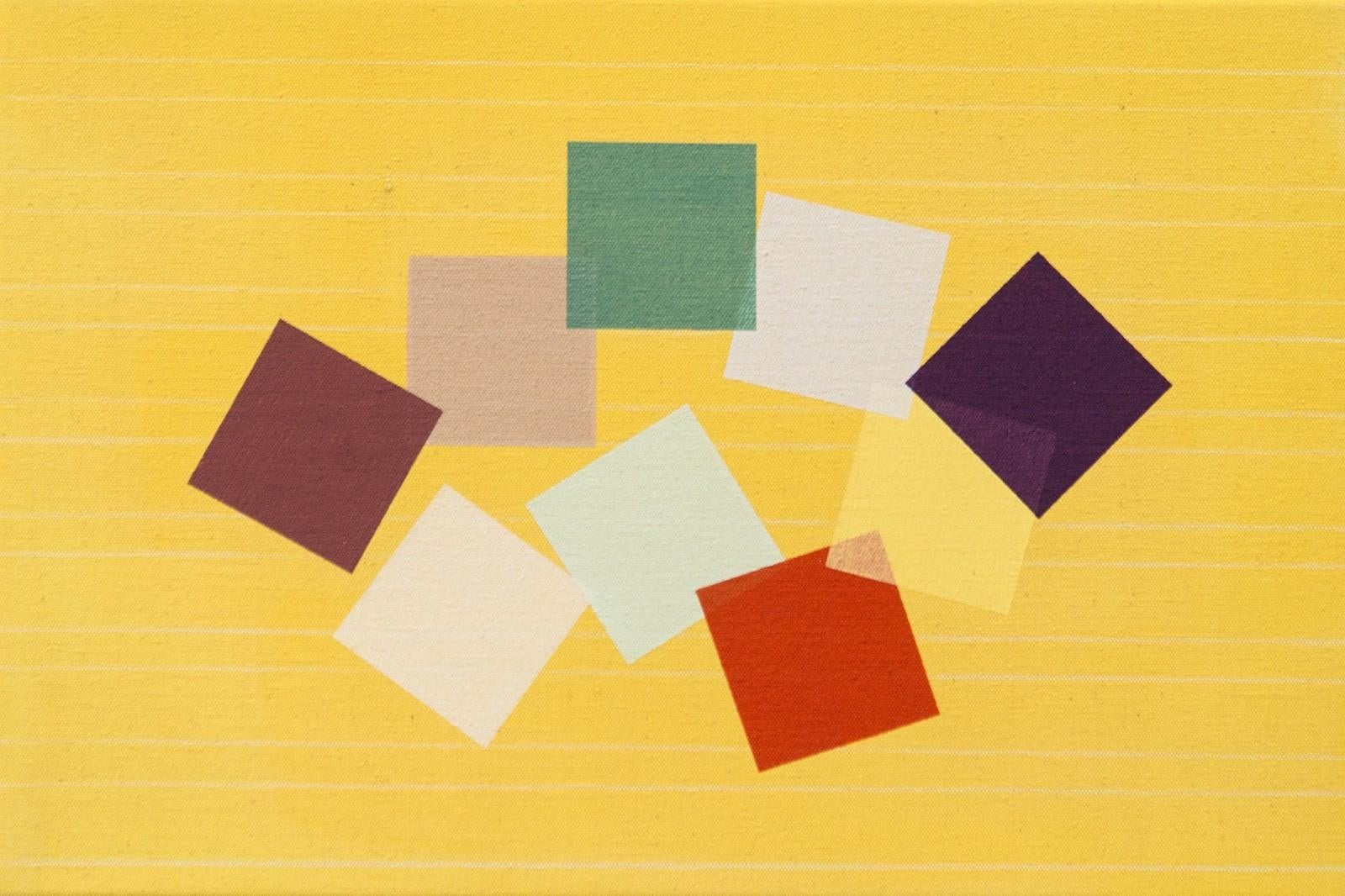 Esta serie de cuatro cuadros abstractos en naranja, azul, amarillo y morado es obra de Milly Ristvedt.

La maestra colorista Milly Ristvedt continúa su exploración de la forma y el color en esta expresiva composición abstracta de cuatro paneles.
