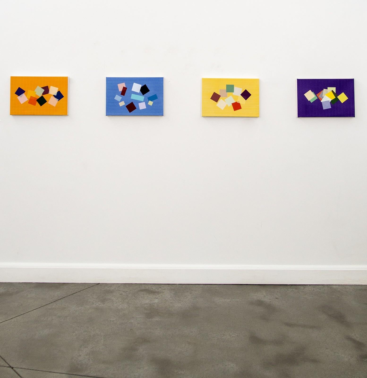 Naranja Azul Amarillo Púrpura Juego de cuadrículas - abstracto, múltiplos, acrílico sobre lienzo en venta 1