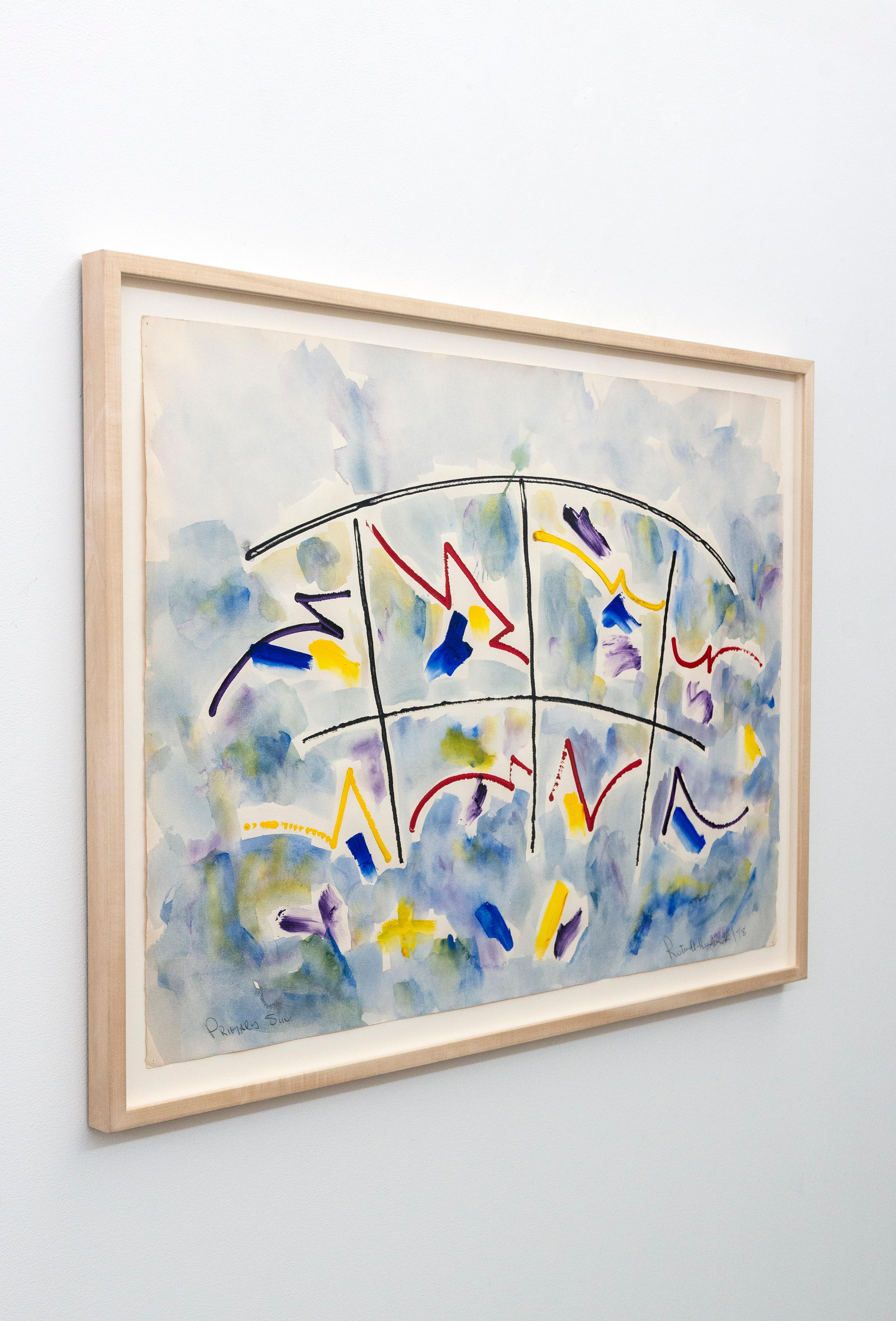 Primary Sun - contemporary, minimalist, abstract, acrylic on archival paper - Art by Milly Ristvedt