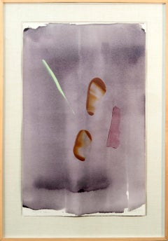 Vintage Rain Wall - soft, flowing, purple, gestural abstract, framed acrylic on paper