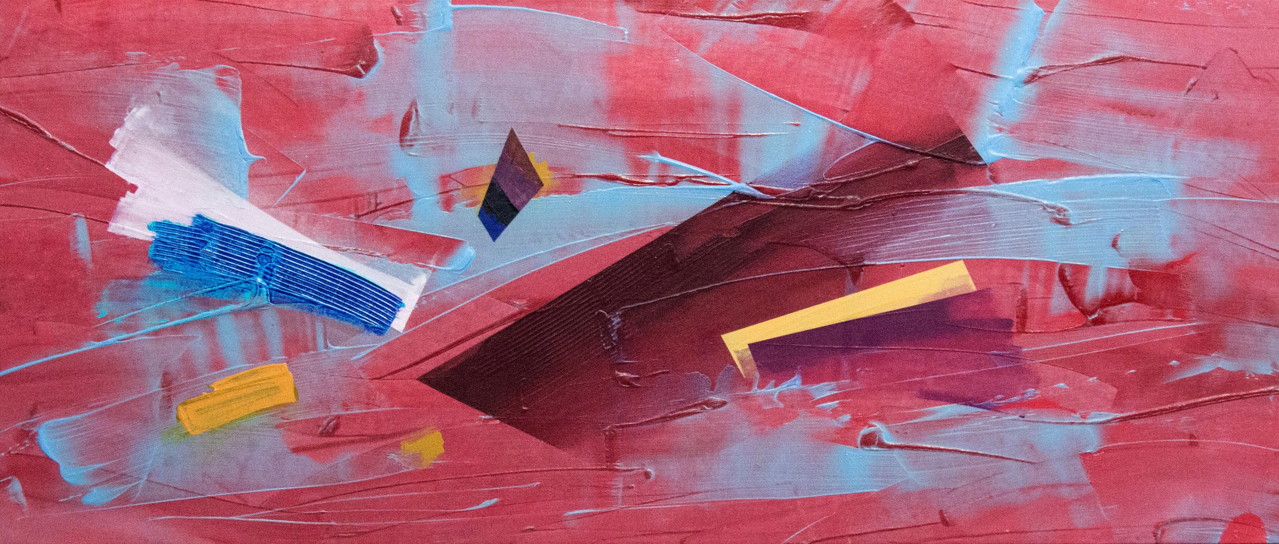 Milly Ristvedt Abstract Painting - Red Finish - horizontal dynamic abstraction with red, yellow and blue