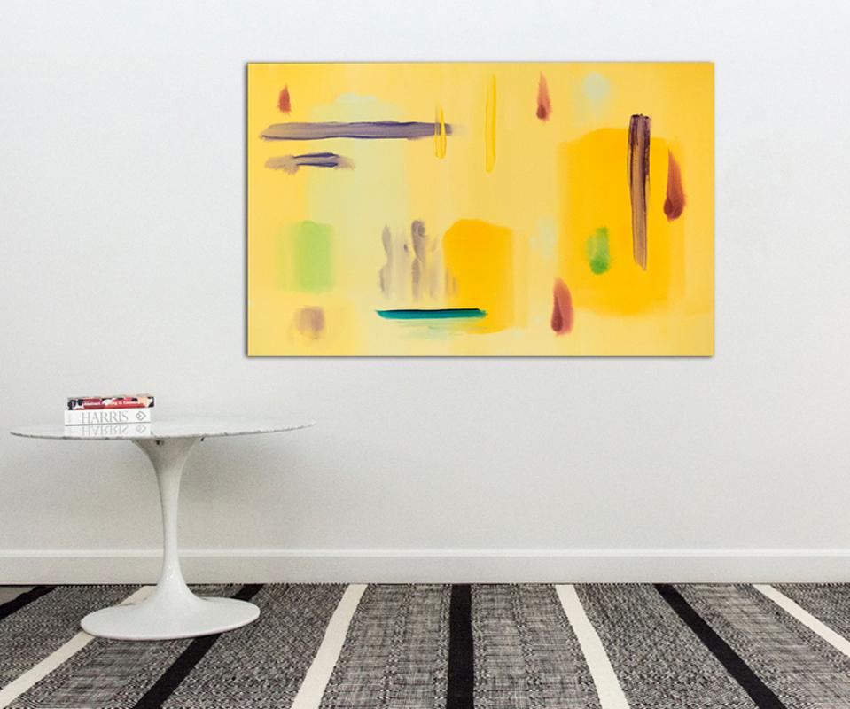 Sizzle Yellow - Large yellow, violet, aqua blue gestural abstract painting For Sale 2