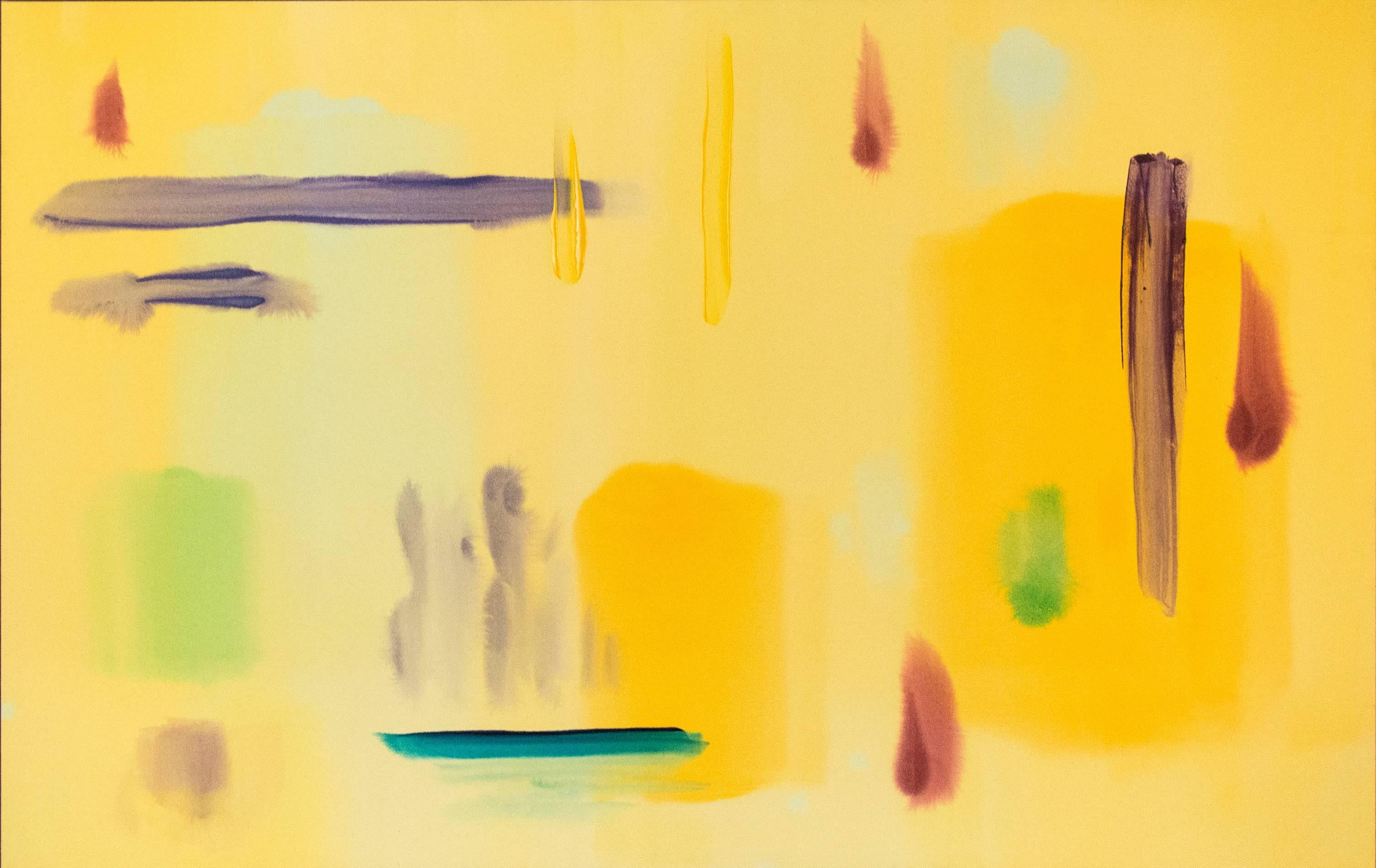 Milly Ristvedt Abstract Painting - Sizzle Yellow - Large yellow, violet, aqua blue gestural abstract painting