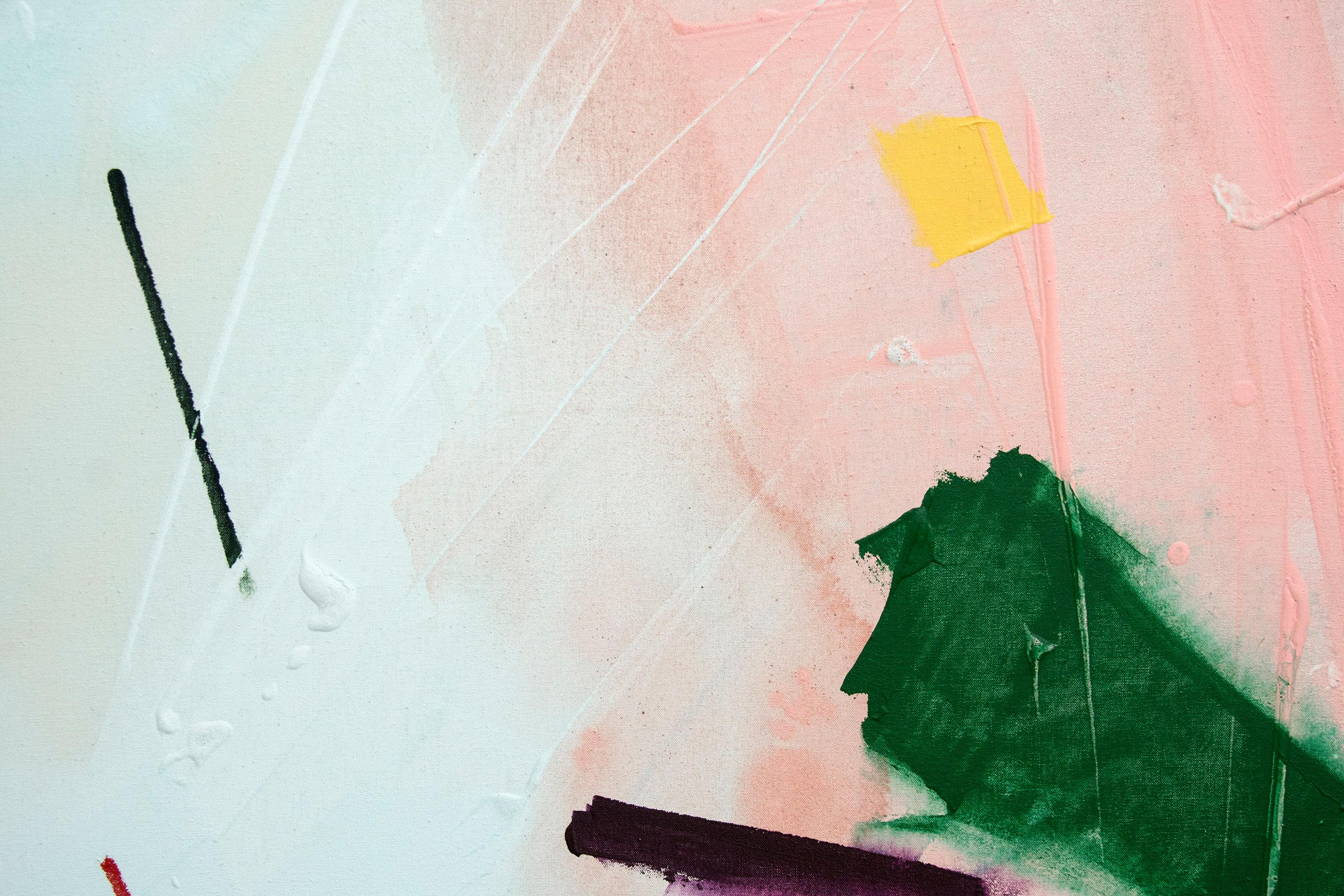 Spray - groß, weich, leuchtend, blau, rosa, gestisch abstrakt, Acryl auf Leinwand (Zeitgenössisch), Painting, von Milly Ristvedt