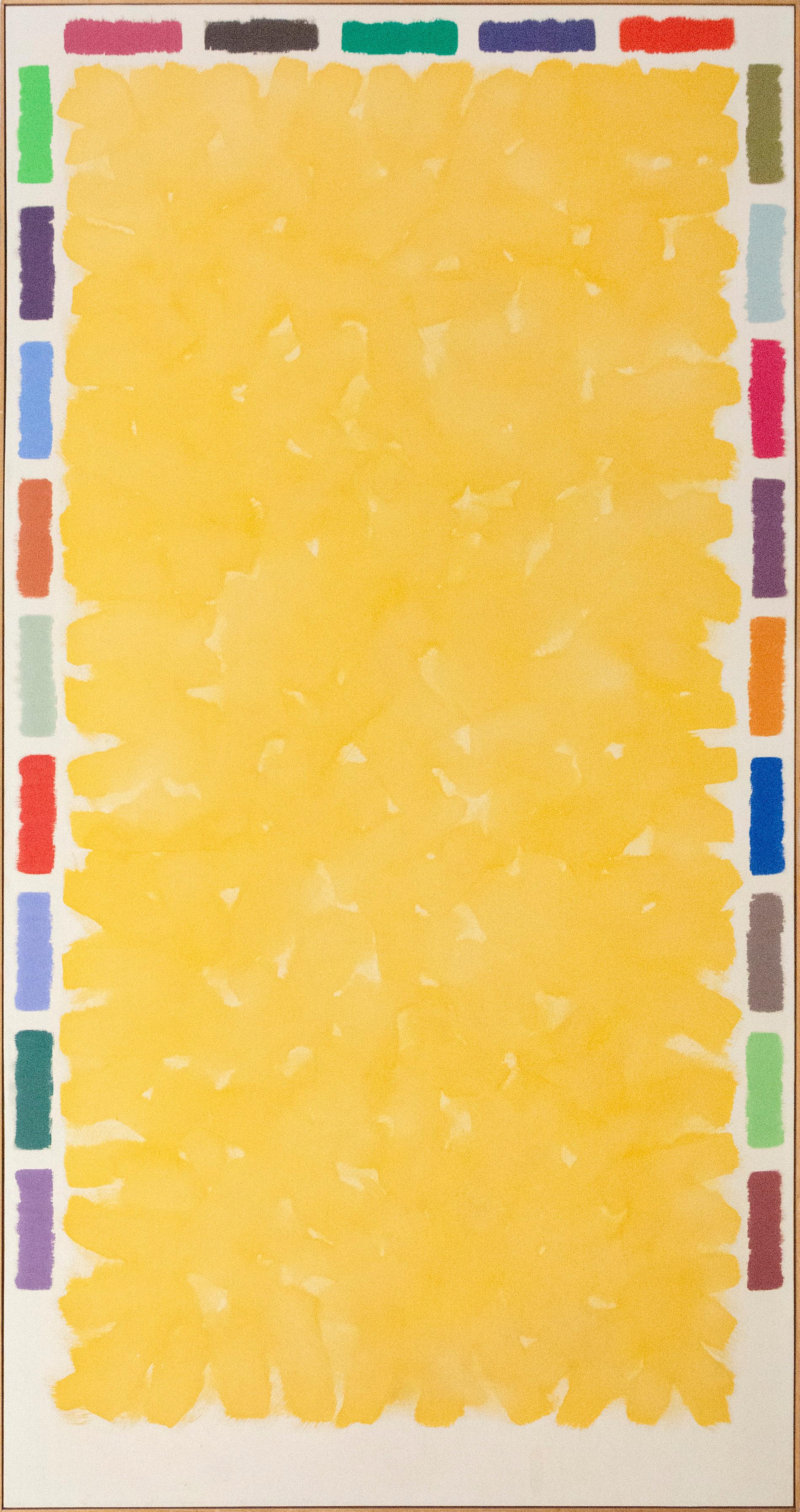 Abstract Painting Milly Ristvedt - Vitrail d'été - grand, brillant, coloré, jaune, abstrait, acrylique sur toile