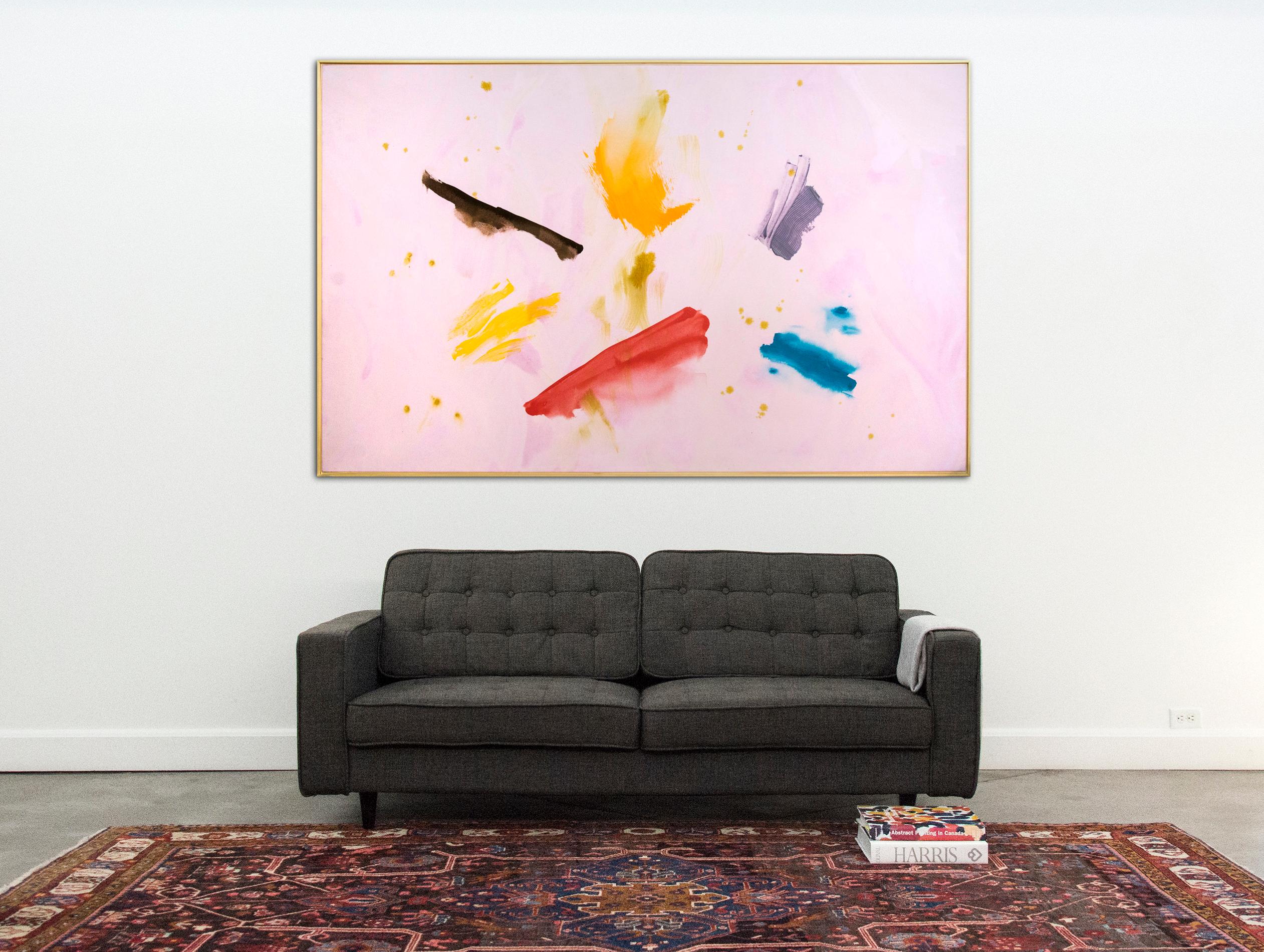 Summering - Expressive strokes of red, blue, yellow and mauve - Painting by Milly Ristvedt