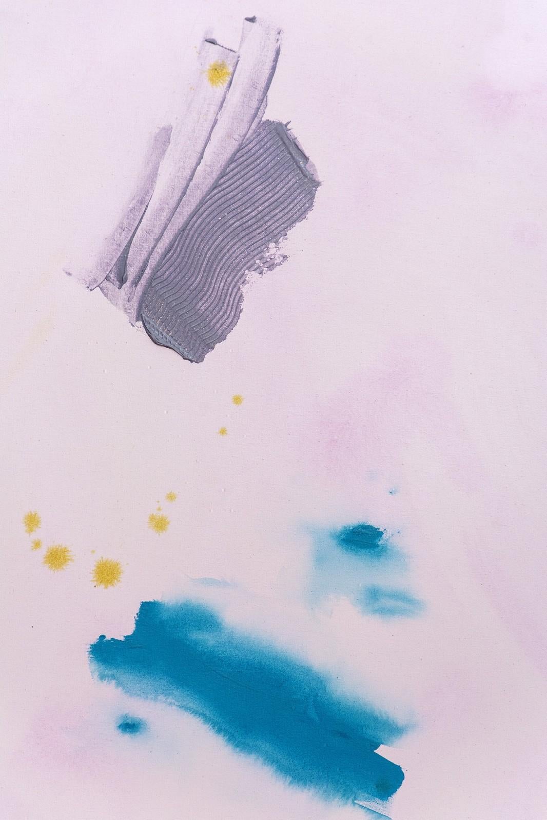 Summering - Ausdrucksstarke Striche in Rot, Blau, Gelb und Mauve (Violett), Abstract Painting, von Milly Ristvedt