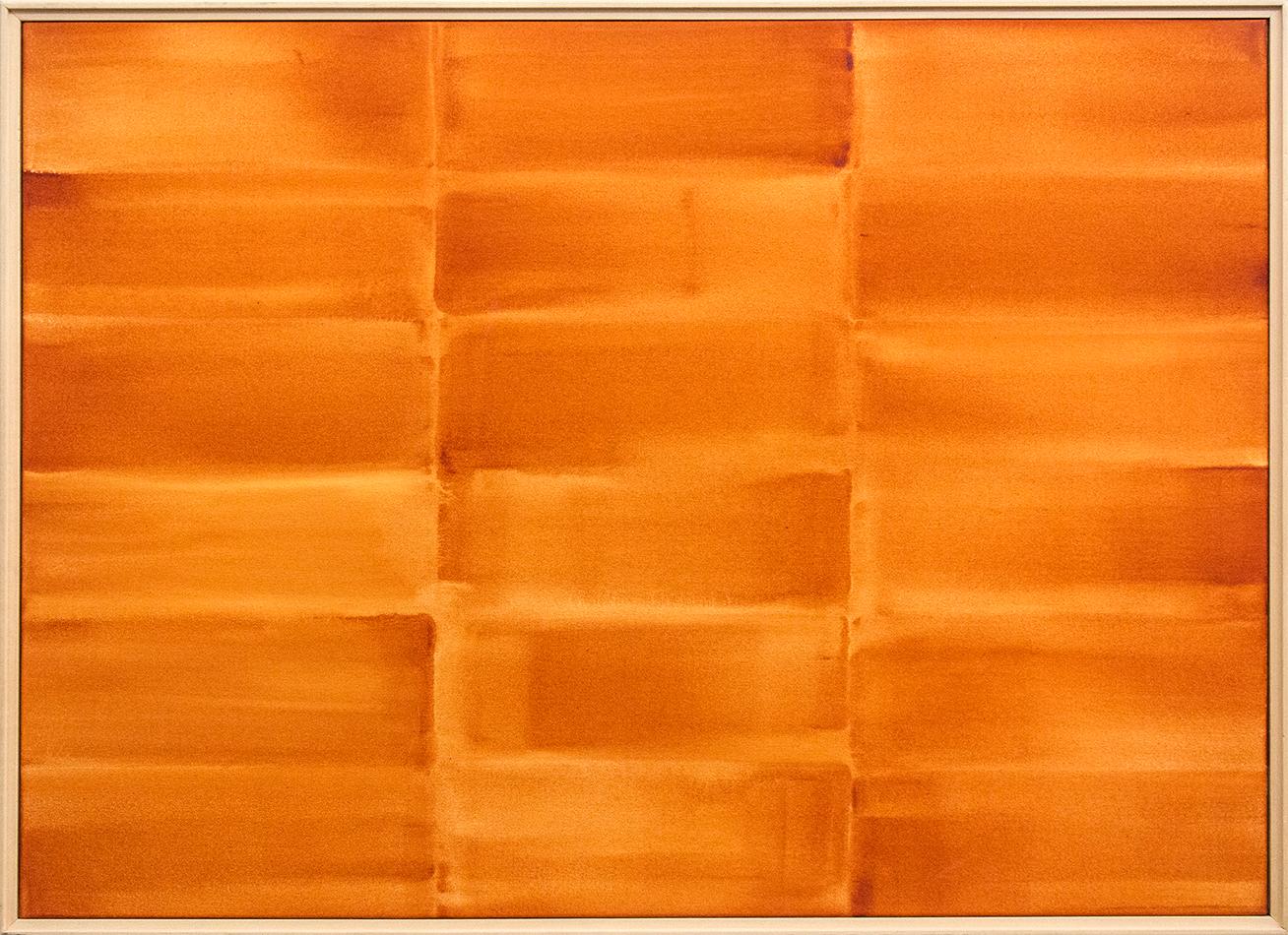 Milly Ristvedt Abstract Painting - Tiger Lily/Gold - orange grid, abstract geometric composition, acrylic on canvas